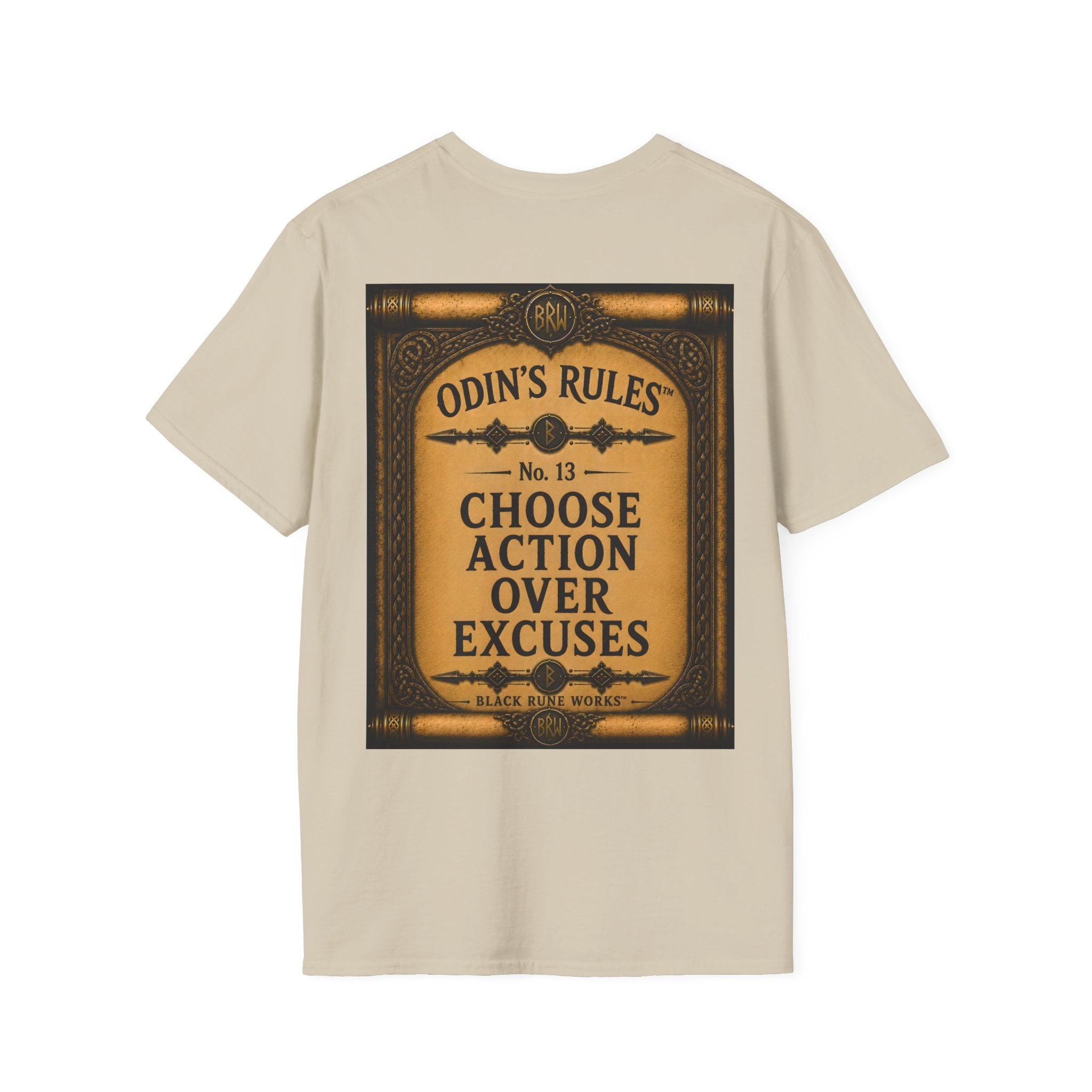 ODIN'S RULES™ No. 13 | Choose Action Over Excuses | Viking Scroll Graphic T-Shirt | Black Rune Works