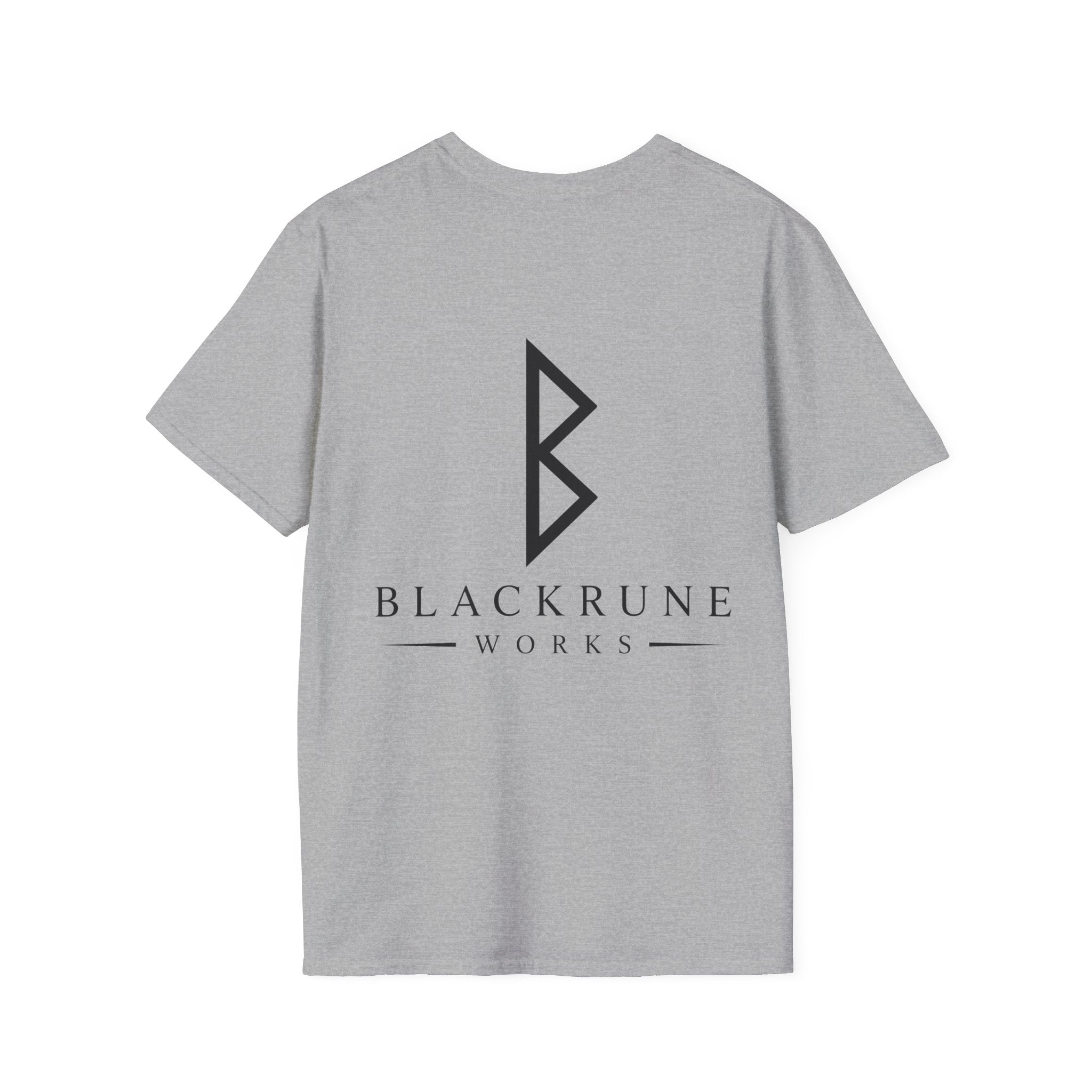 Black Rune Works Logo T Shirt Front and Large Back Logo