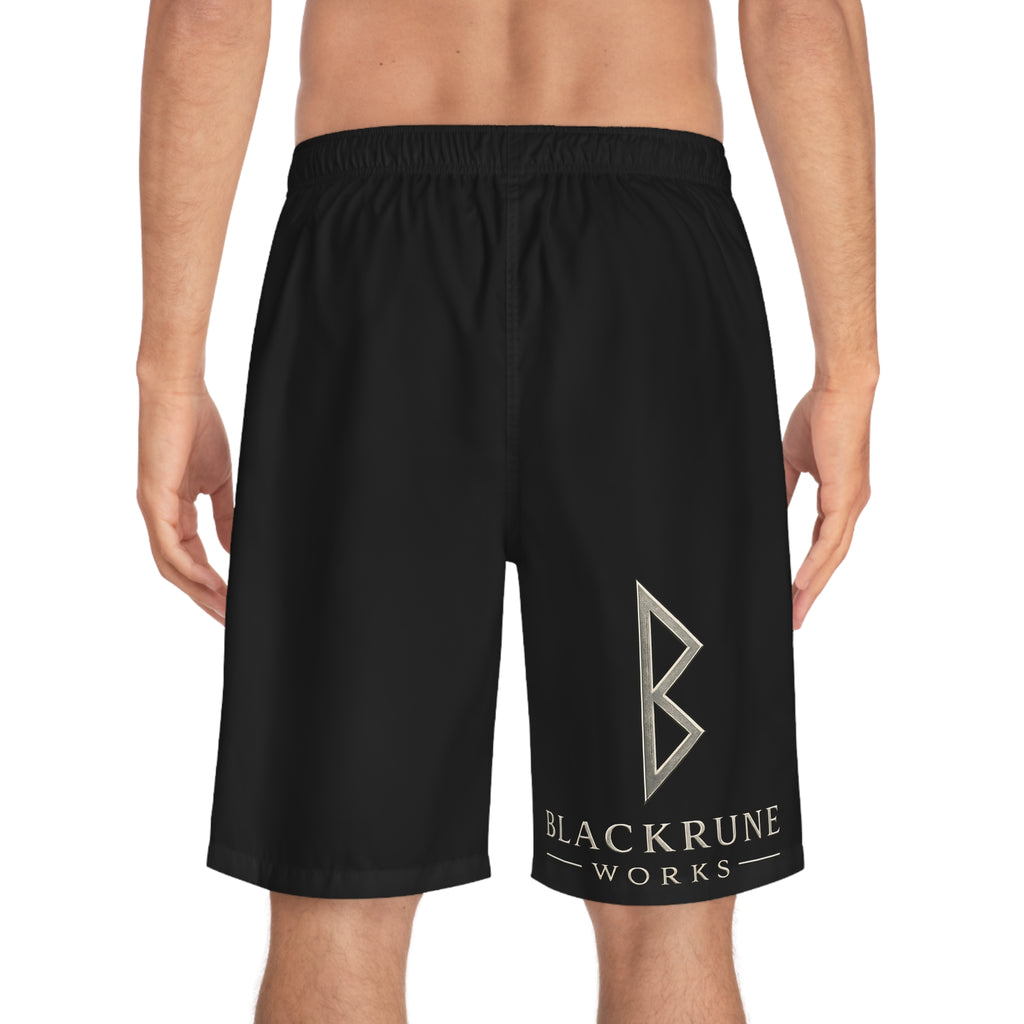 Berkano Rune Board Shorts | Norse Viking Swim Shorts | Black Rune Works