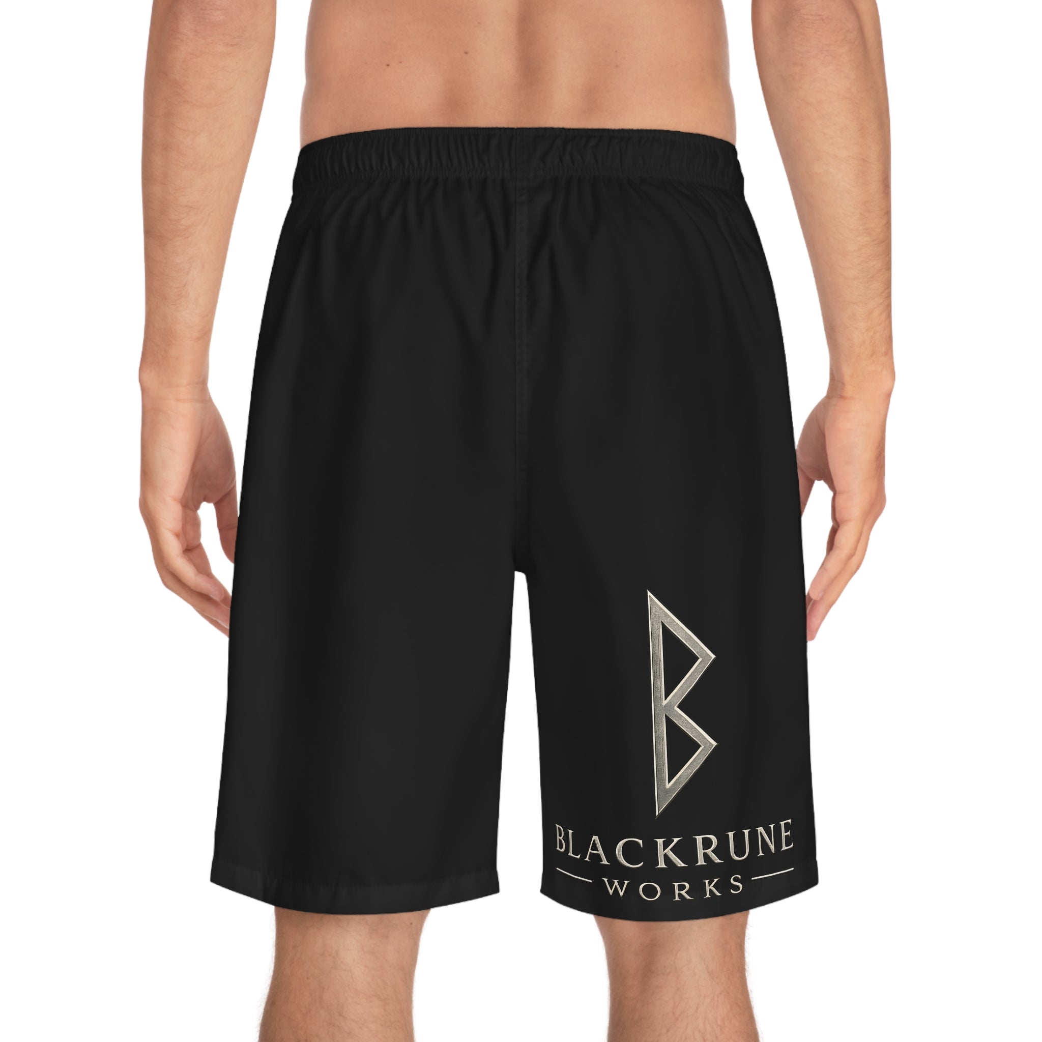 Berkano Rune Board Shorts | Norse Viking Swim Shorts | Black Rune Works