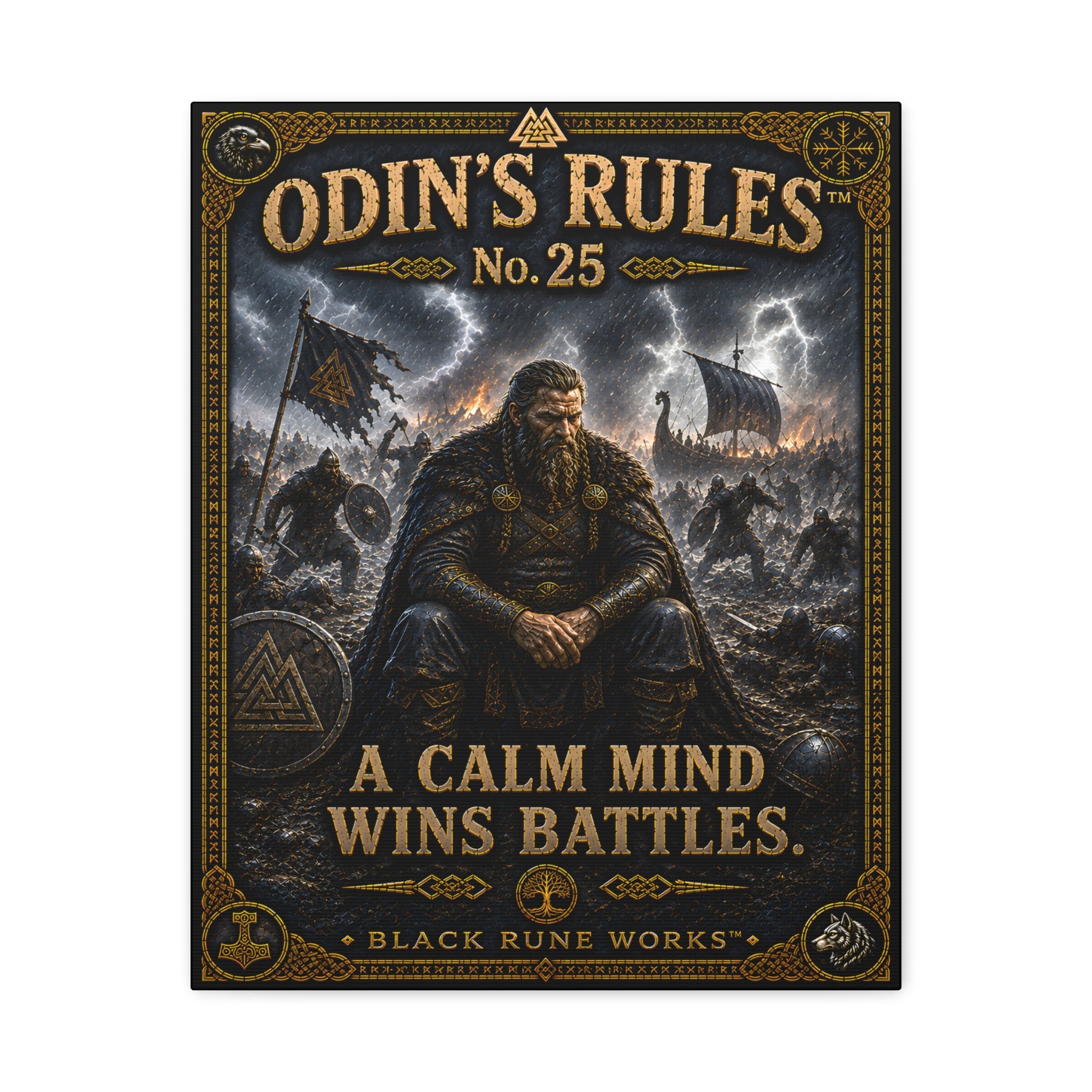 ODIN'S RULES™ No. 25 – A Calm Mind Wins Battles | Norse Motivational Canvas