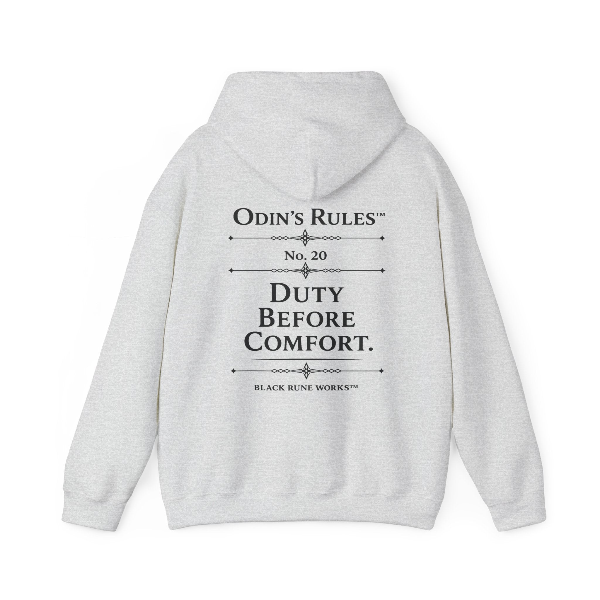 ODIN'S RULES™ Rule #20 | Duty Before Comfort | Viking Norse Warrior Hoodie | Black Rune Works