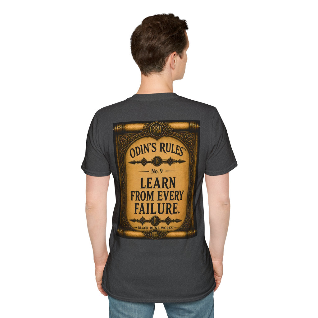 ODIN'S RULES™ No. 9 | Learn From Every Failure | Viking Scroll Graphic T-Shirt | Black Rune Works