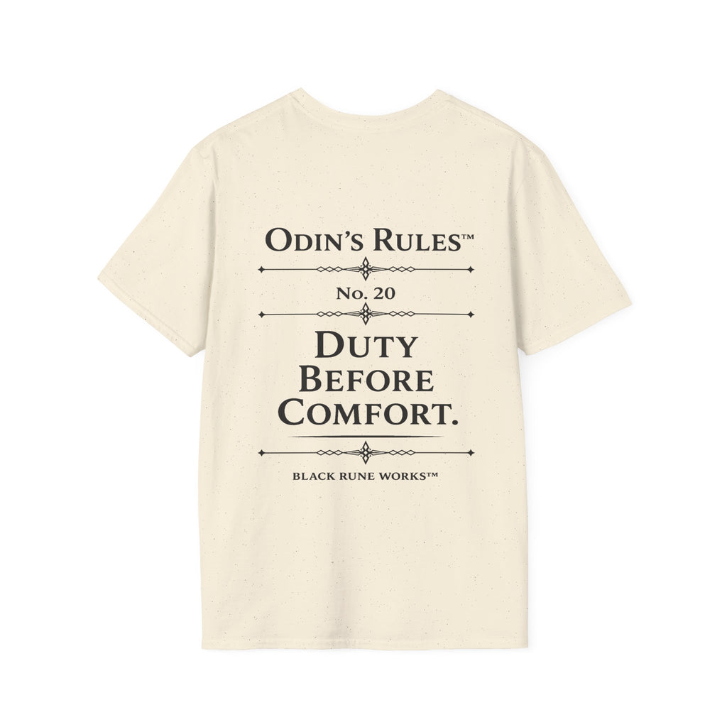ODIN'S RULES™ Rule #20 | Duty Before Comfort | Viking Norse Warrior Shirt | Black Rune Works