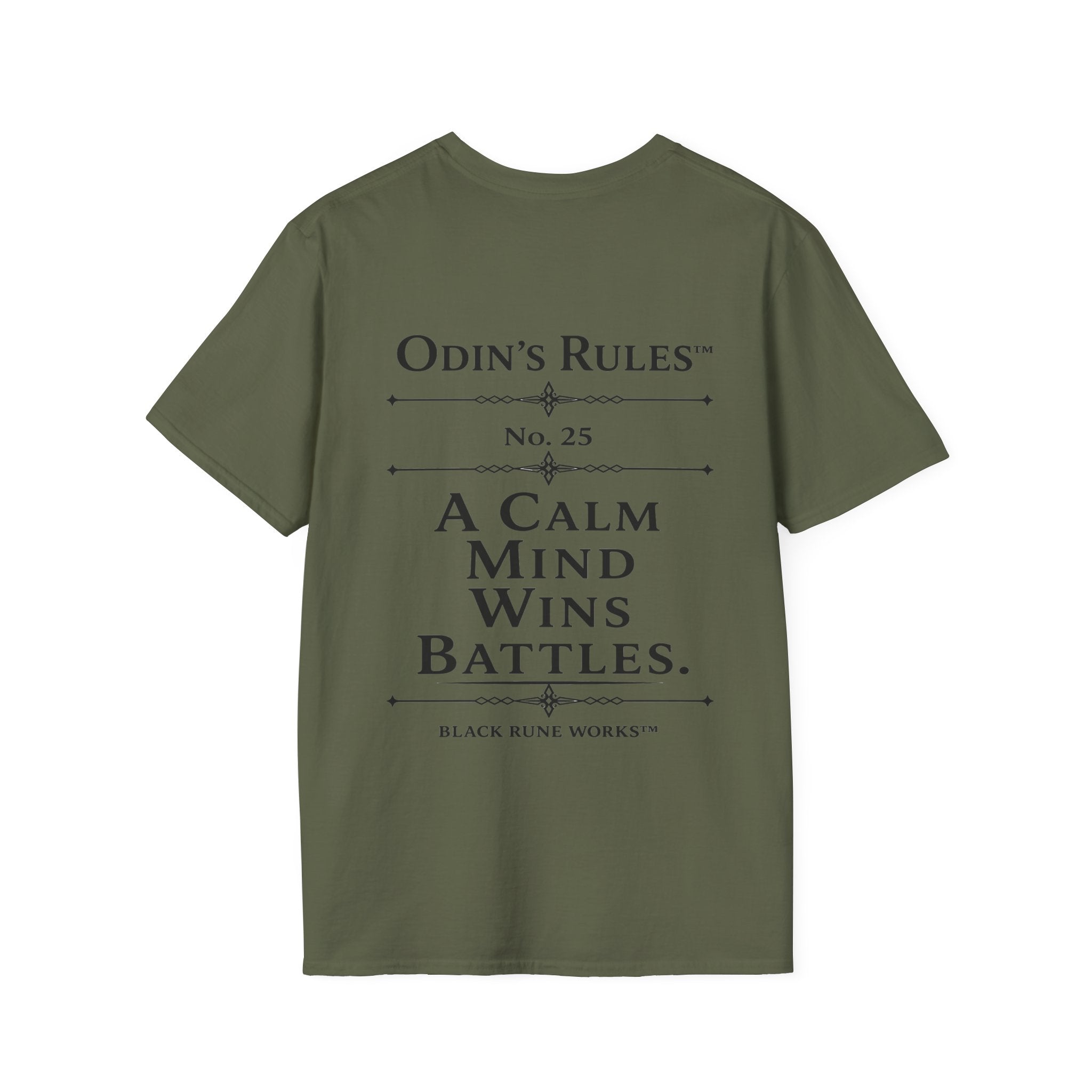 ODIN'S RULES™ Rule #25 | A Calm Mind Wins Battles | Viking Norse Warrior Shirt | Black Rune Works