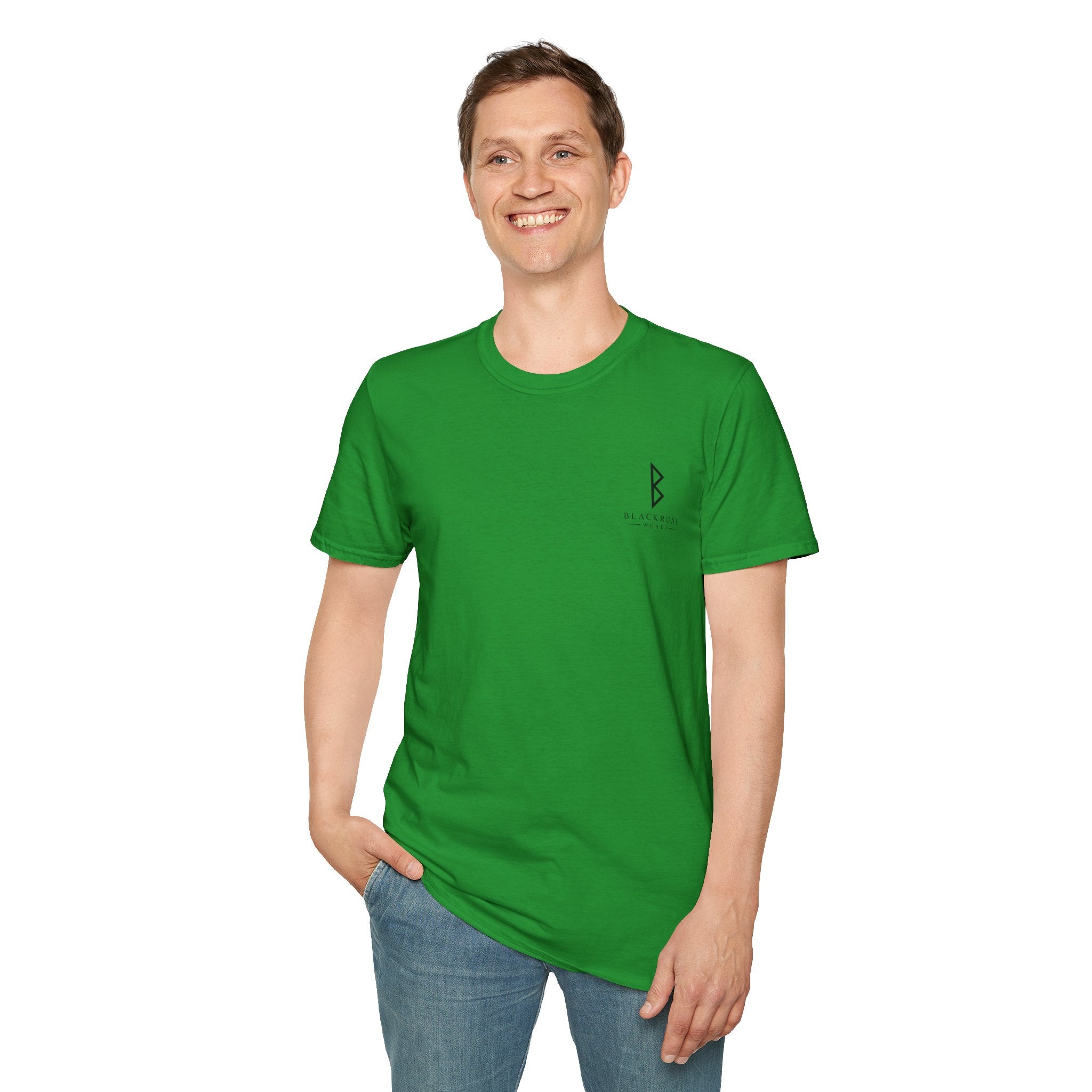 Black Rune Works Logo T Shirt Front and Large Back Logo