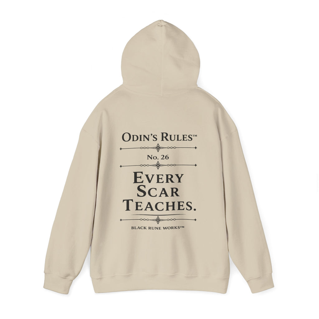 ODIN'S RULES™ Rule #26 | Every Scar Teaches | Viking Norse Warrior Hoodie | Black Rune Works