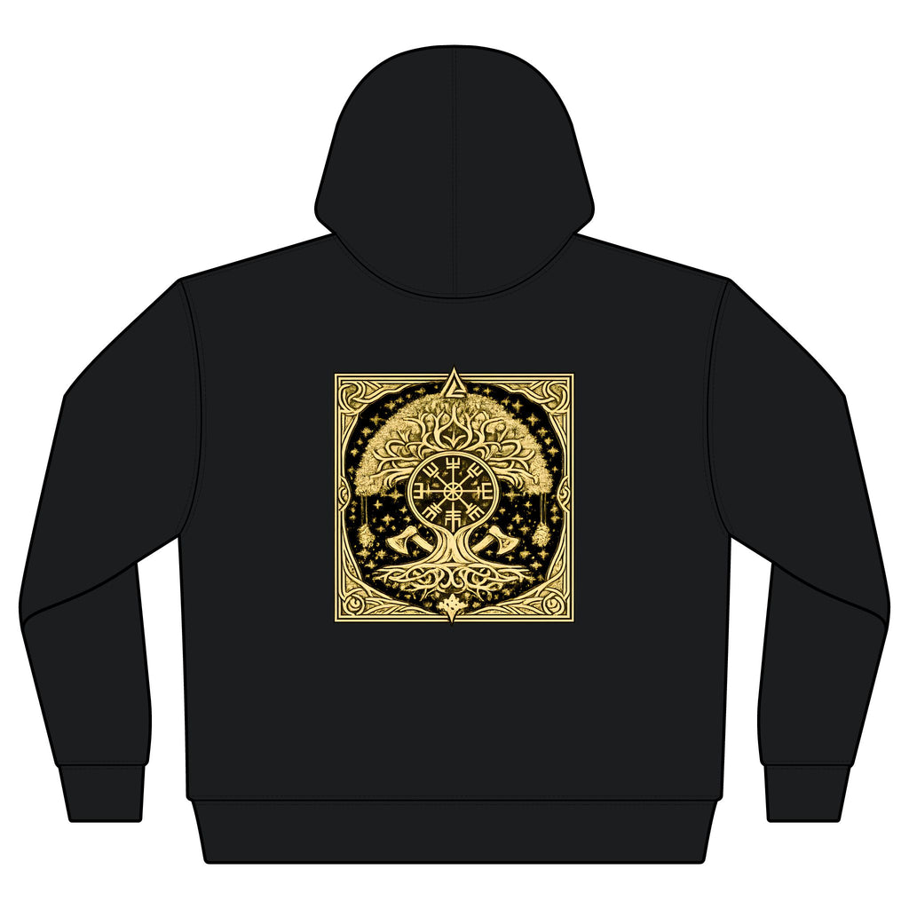 Yggdrasil Rune Sherpa-Lined Full-Zip Hoodie | Nordic Winter Jacket | Black Rune Works
