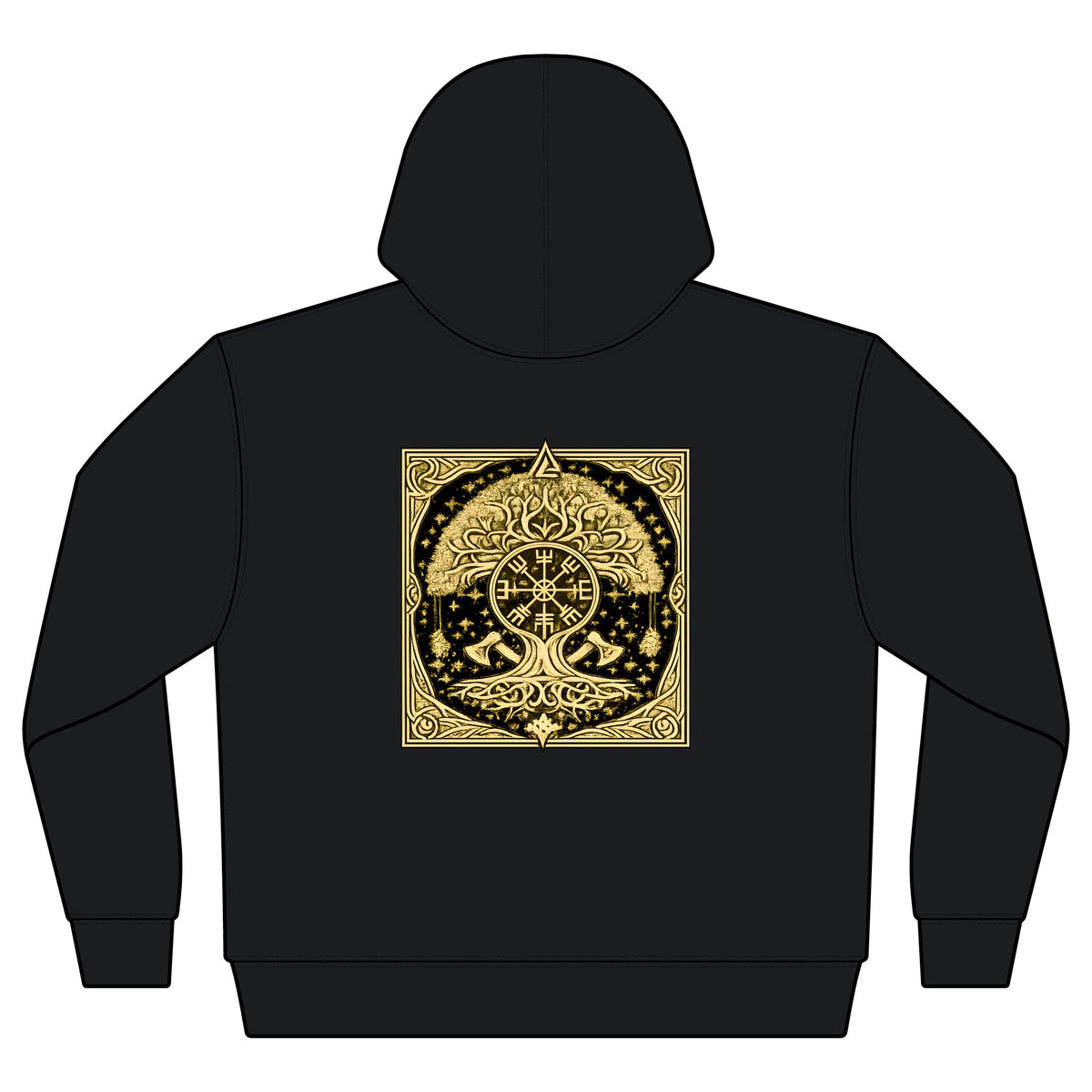 Yggdrasil Rune Sherpa-Lined Full-Zip Hoodie | Nordic Winter Jacket | Black Rune Works