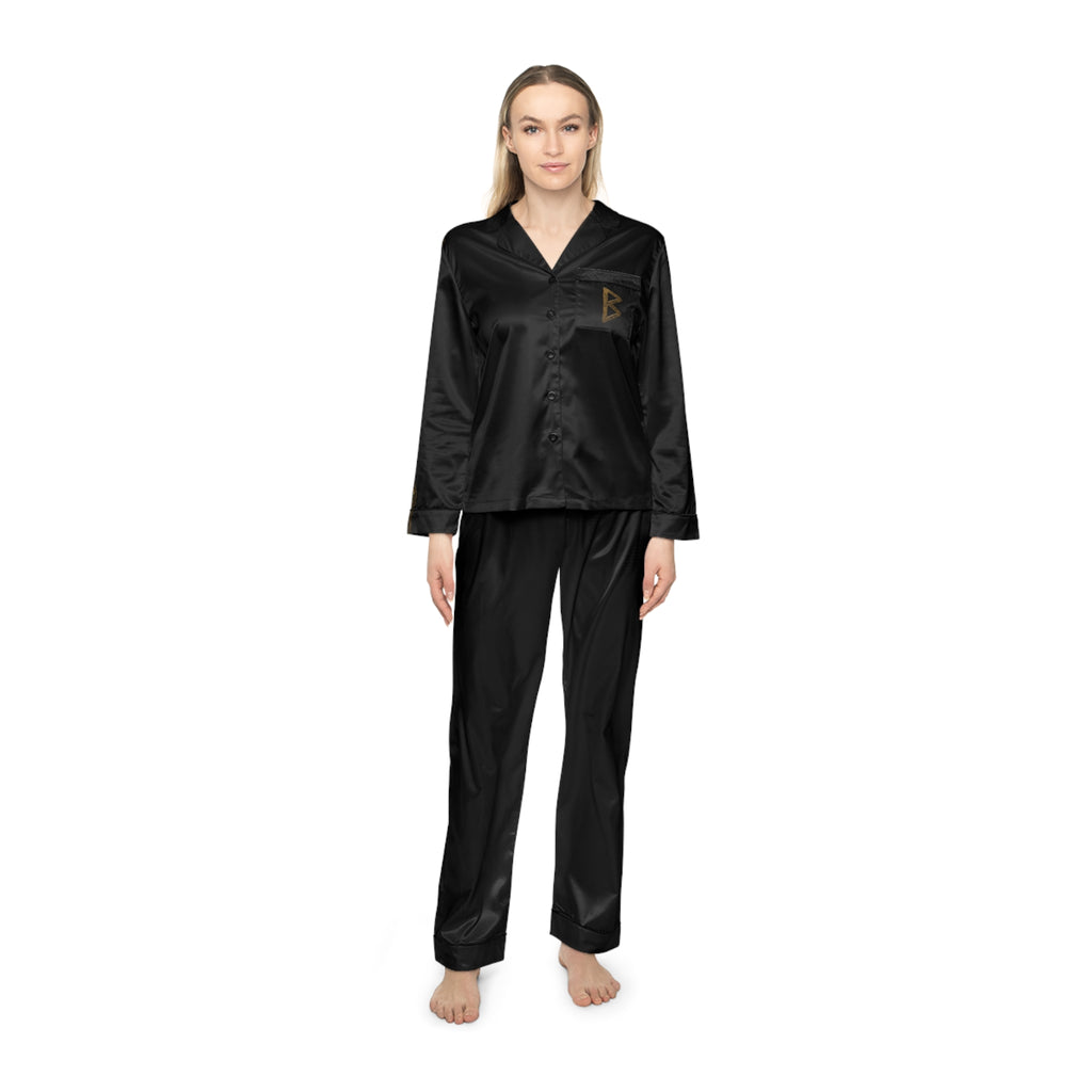 Women’s Black & Gold Celtic Knot Satin Pajama Set | Nordic Rune Sleepwear | Black Rune Works