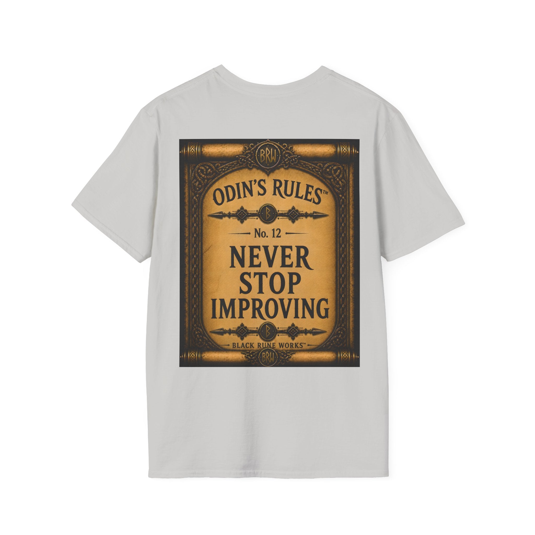 ODIN'S RULES™ No. 12 | Never Stop Improving | Viking Scroll Graphic T-Shirt | Black Rune Works