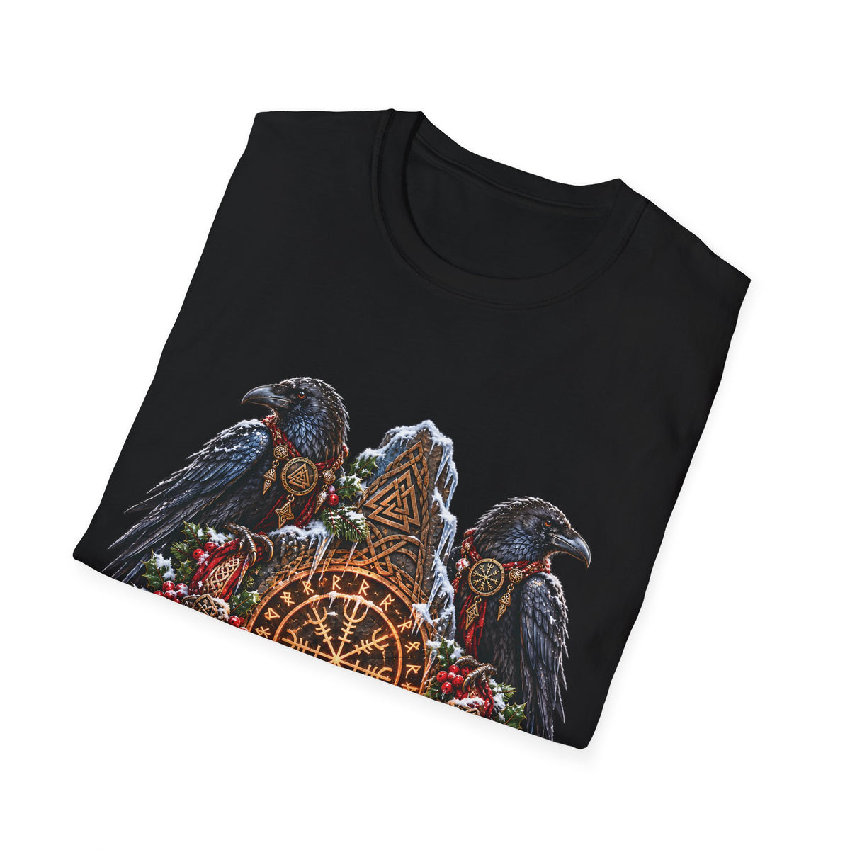 Christmas Ravens & Nordic Shield T-Shirt – Viking Yule Holiday Tee