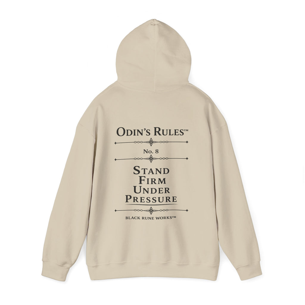 Odin's Rules™ Rule #8 | Stand Firm Under Pressure | Viking Norse Warrior Hoodie | Black Rune Works
