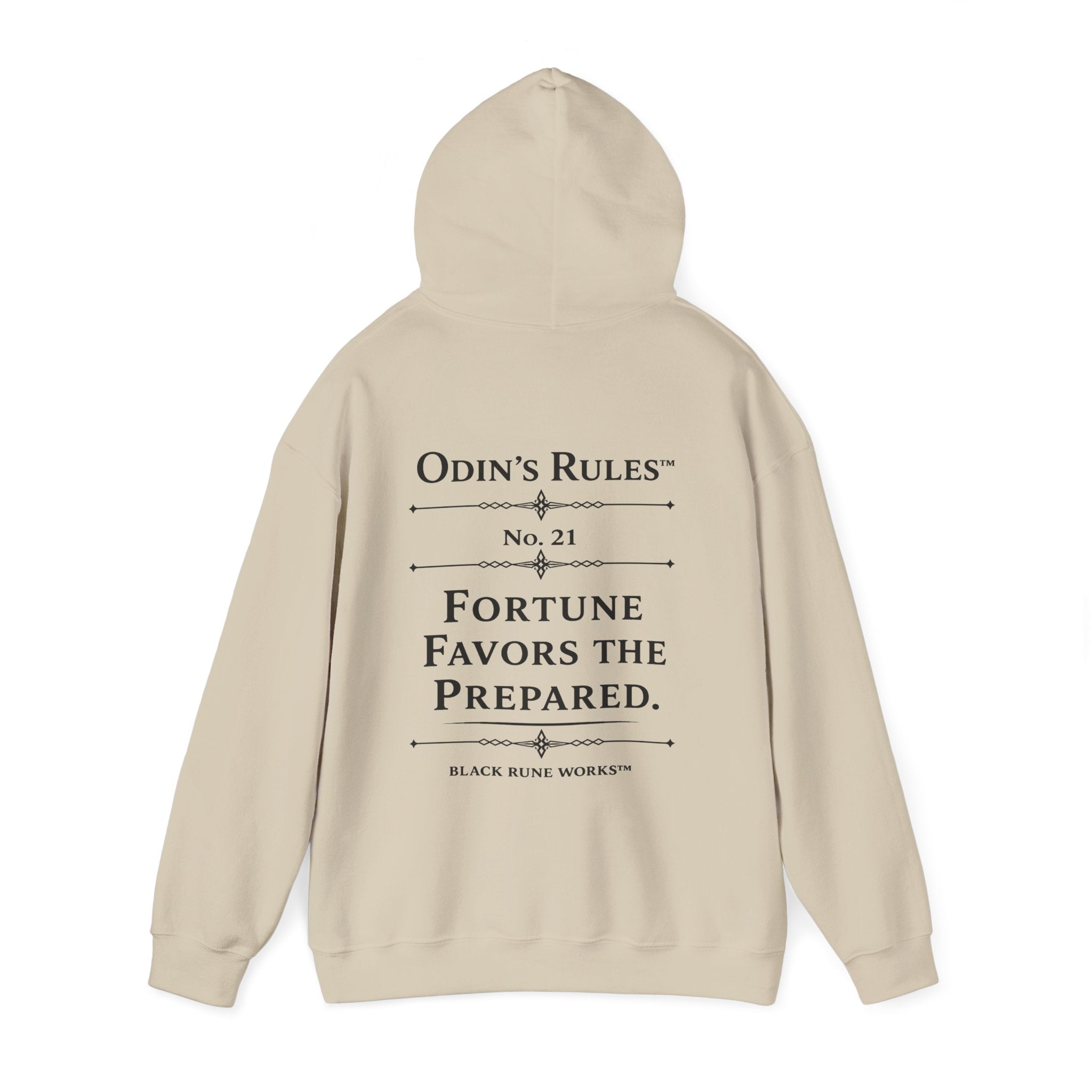 ODIN'S RULES™ Rule #21 | Fortune Favors the Prepared | Viking Norse Warrior Hoodie | Black Rune Works