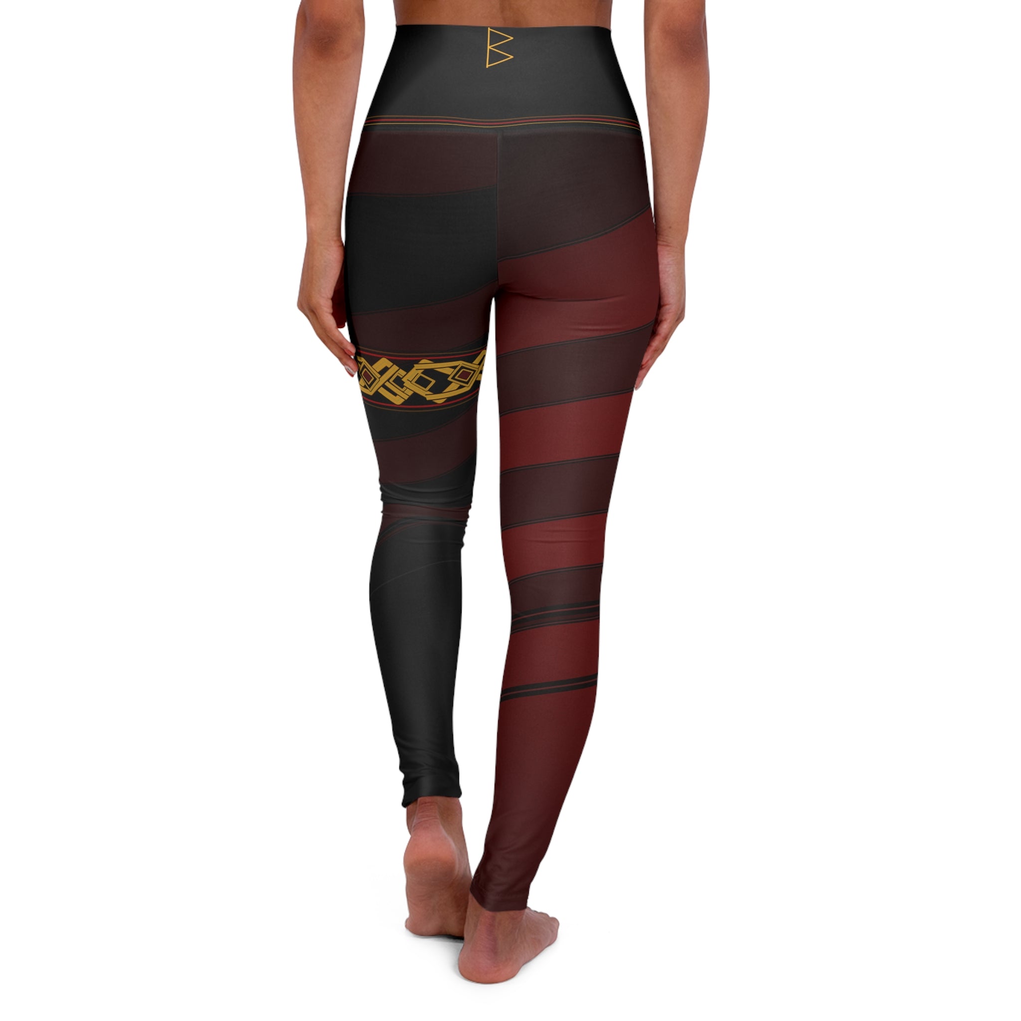 Women’s Burgundy & Black Nordic Knotwork Leggings | High-Waisted Viking Yoga Pants | Black Rune Works