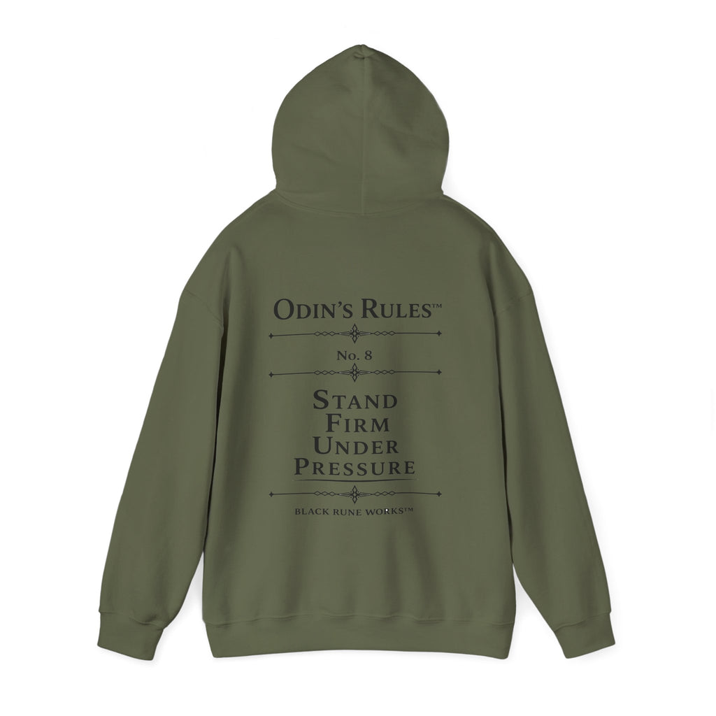 Odin's Rules™ Rule #8 | Stand Firm Under Pressure | Viking Norse Warrior Hoodie | Black Rune Works