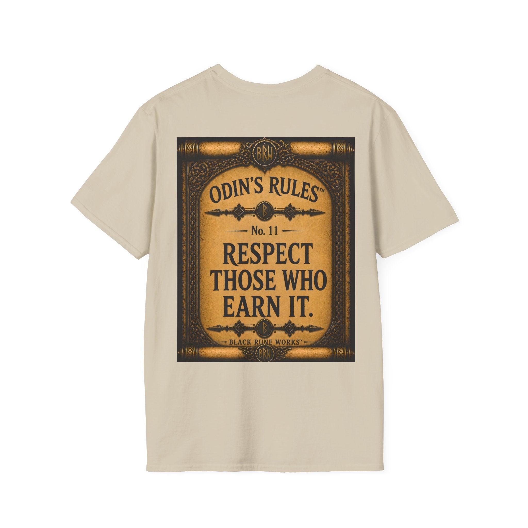 ODIN'S RULES™ No. 11 | Respect Those Who Earn It | Viking Scroll Graphic T-Shirt | Black Rune Works