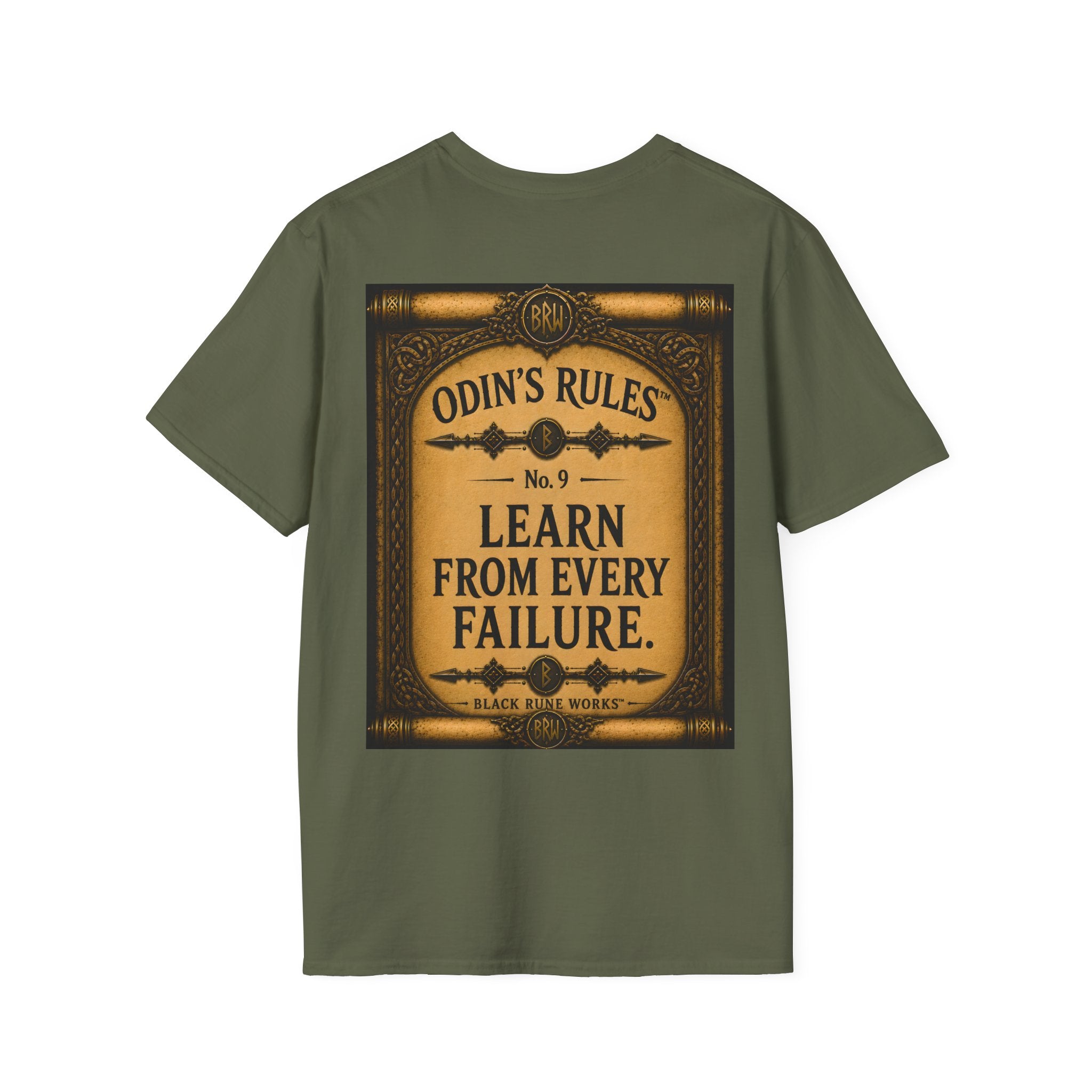 ODIN'S RULES™ No. 9 | Learn From Every Failure | Viking Scroll Graphic T-Shirt | Black Rune Works