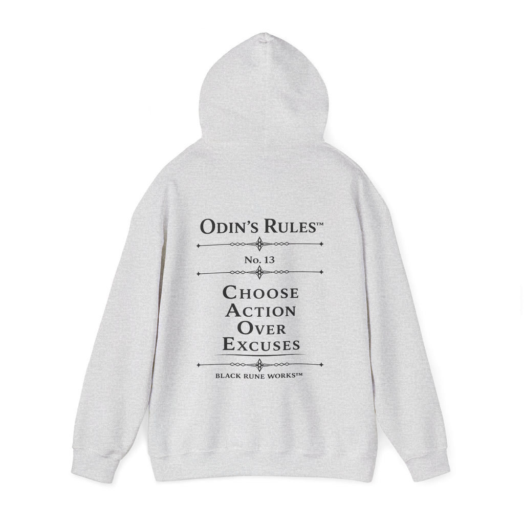 ODIN'S RULES™ Rule #13 | Choose Action Over Excuses | Viking Norse Warrior Hoodie | Black Rune Works