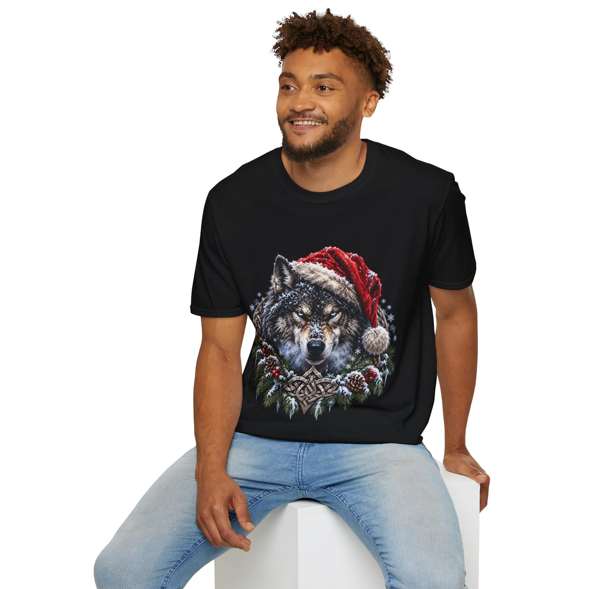 Christmas Wolf T-Shirt – Nordic Yule Winter Wolf Holiday Tee