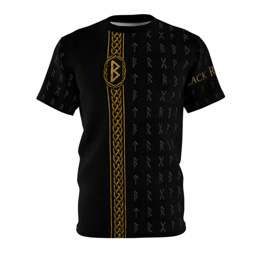 Black Rune Works Nordic Rune T-Shirt | Black & Gold Celtic Knotwork AOP Tee