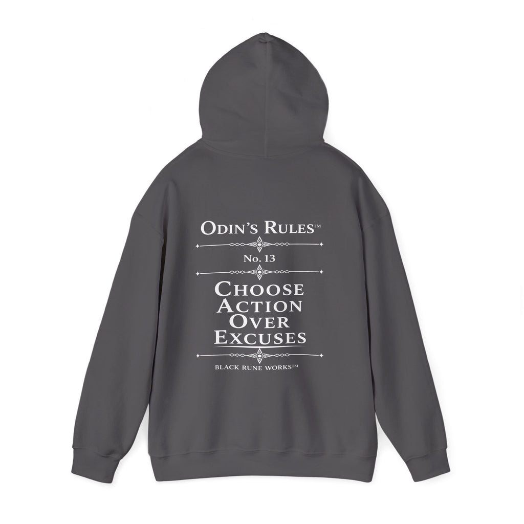ODIN'S RULES™ Rule #13 | Choose Action Over Excuses | Viking Norse Warrior Hoodie | Black Rune Works