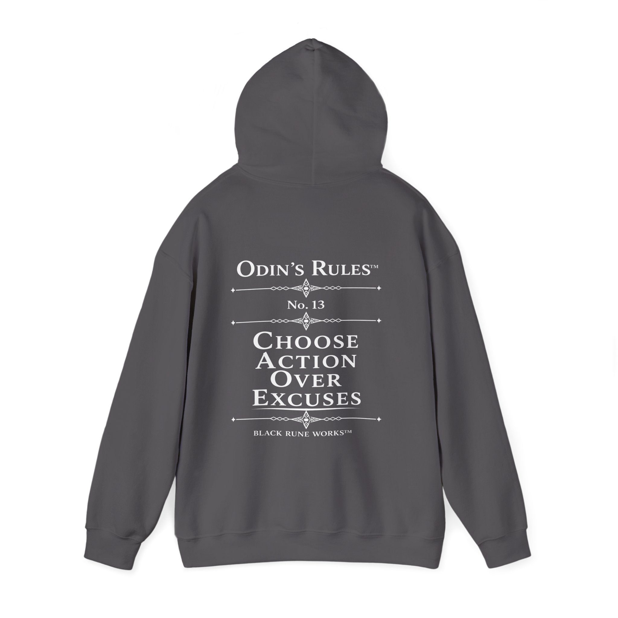 ODIN'S RULES™ Rule #13 | Choose Action Over Excuses | Viking Norse Warrior Hoodie | Black Rune Works