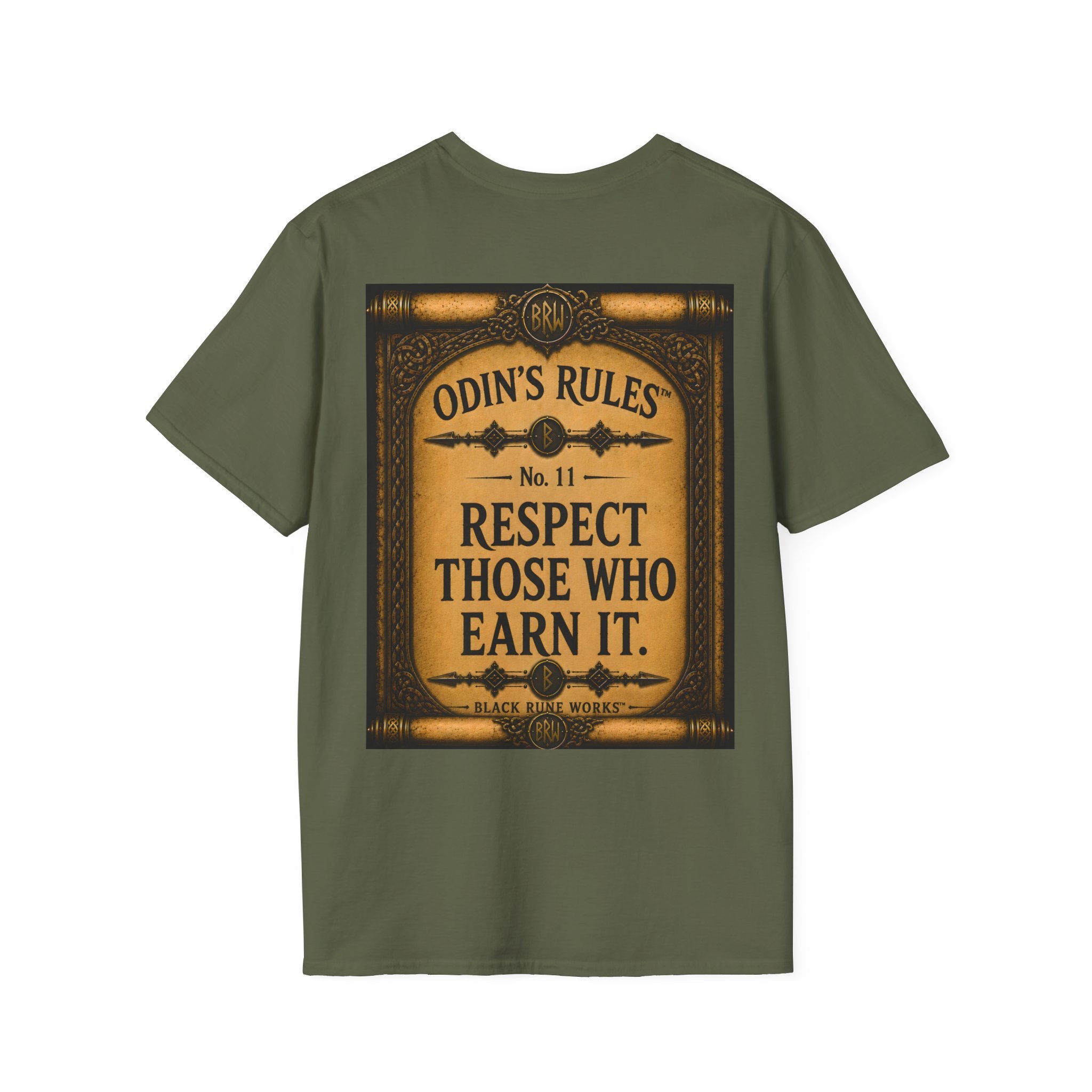 ODIN'S RULES™ No. 11 | Respect Those Who Earn It | Viking Scroll Graphic T-Shirt | Black Rune Works