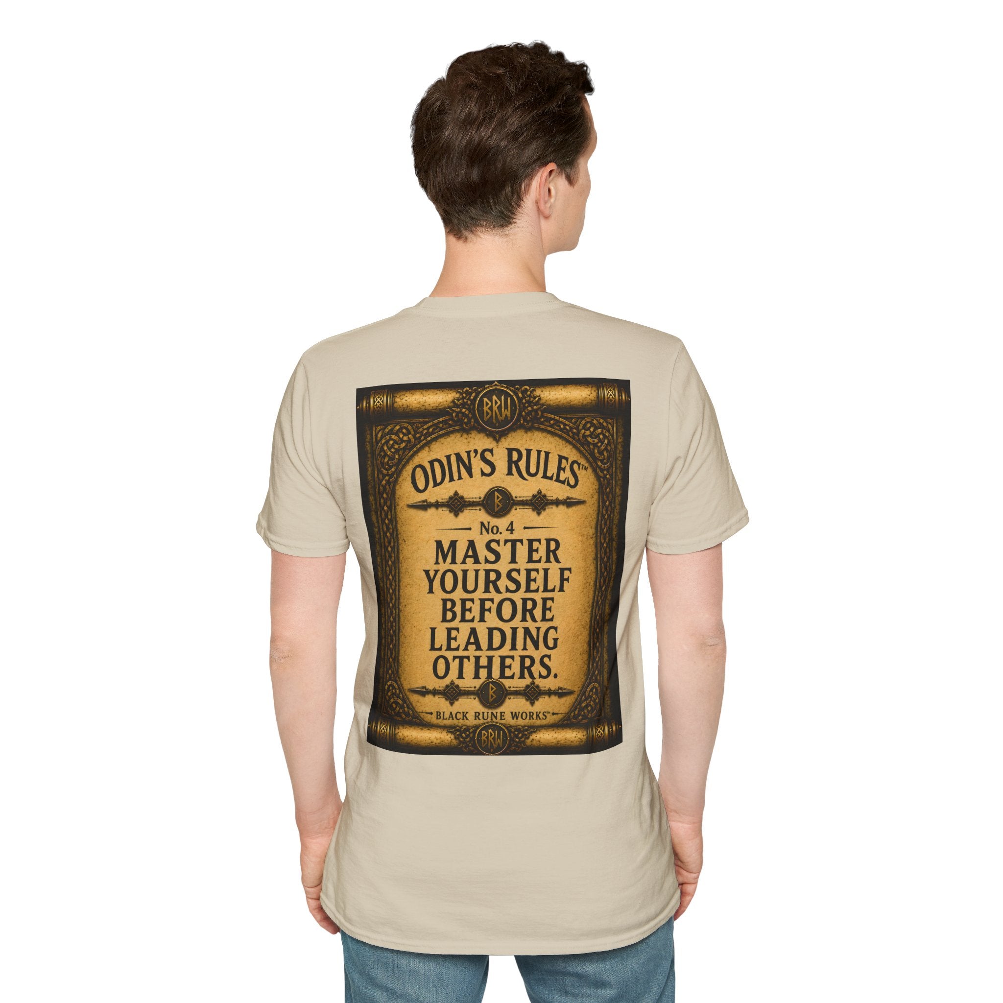 ODIN'S RULES™ No. 4 | Master Yourself Before Leading Others | Viking Scroll Graphic T-Shirt | Black Rune Works