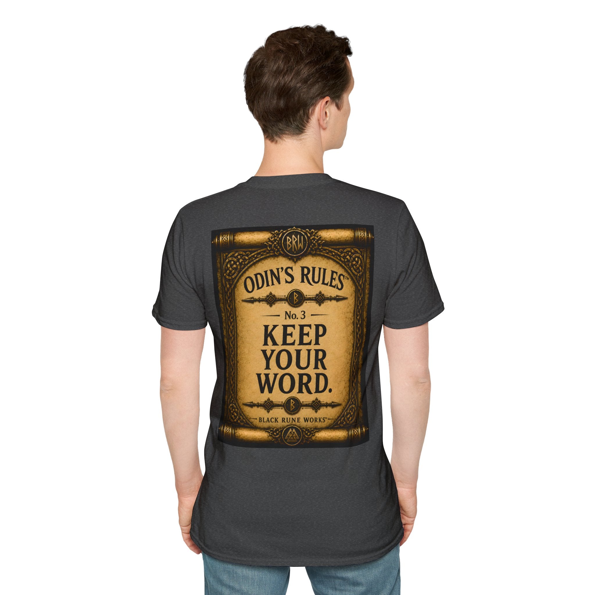 ODIN'S RULES™ No. 3 | Keep Your Word | Viking Scroll Graphic T-Shirt | Black Rune Works