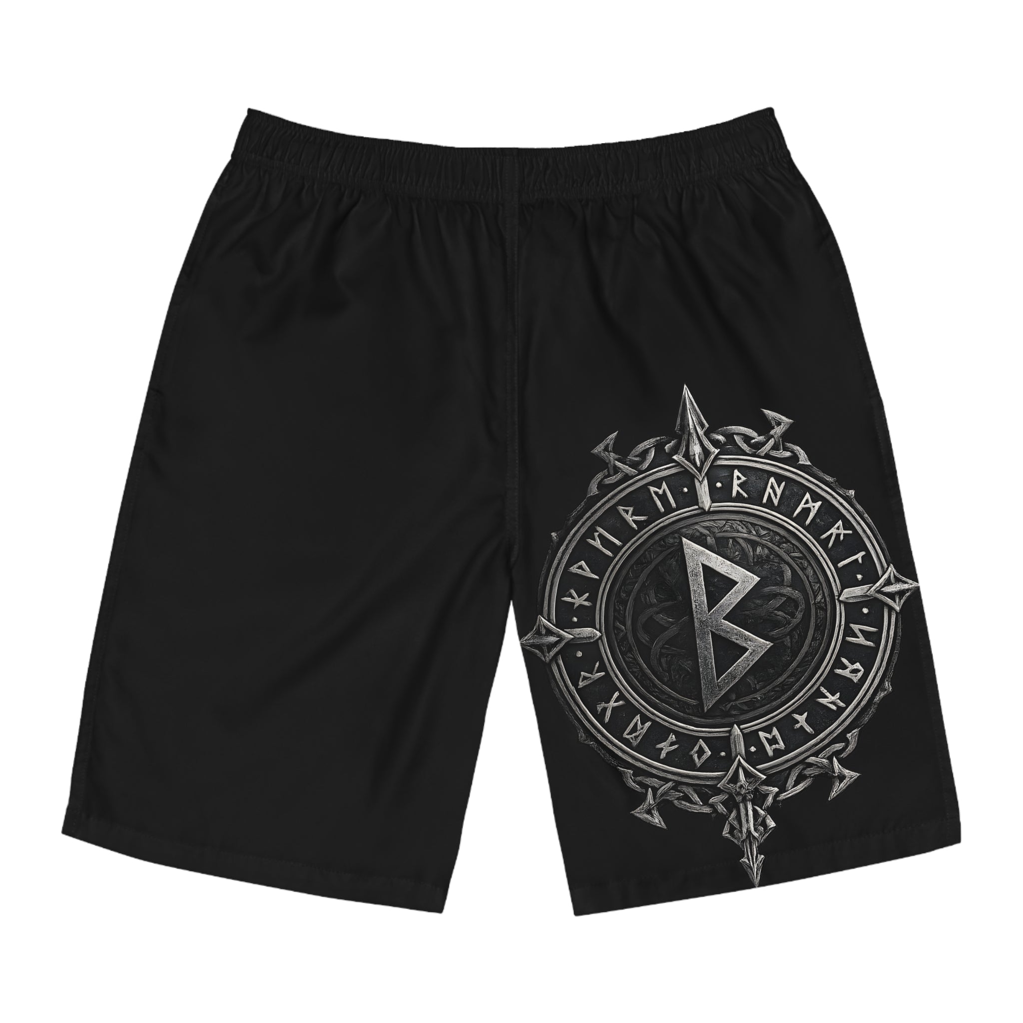 Berkano Rune Board Shorts | Norse Viking Swim Shorts | Black Rune Works