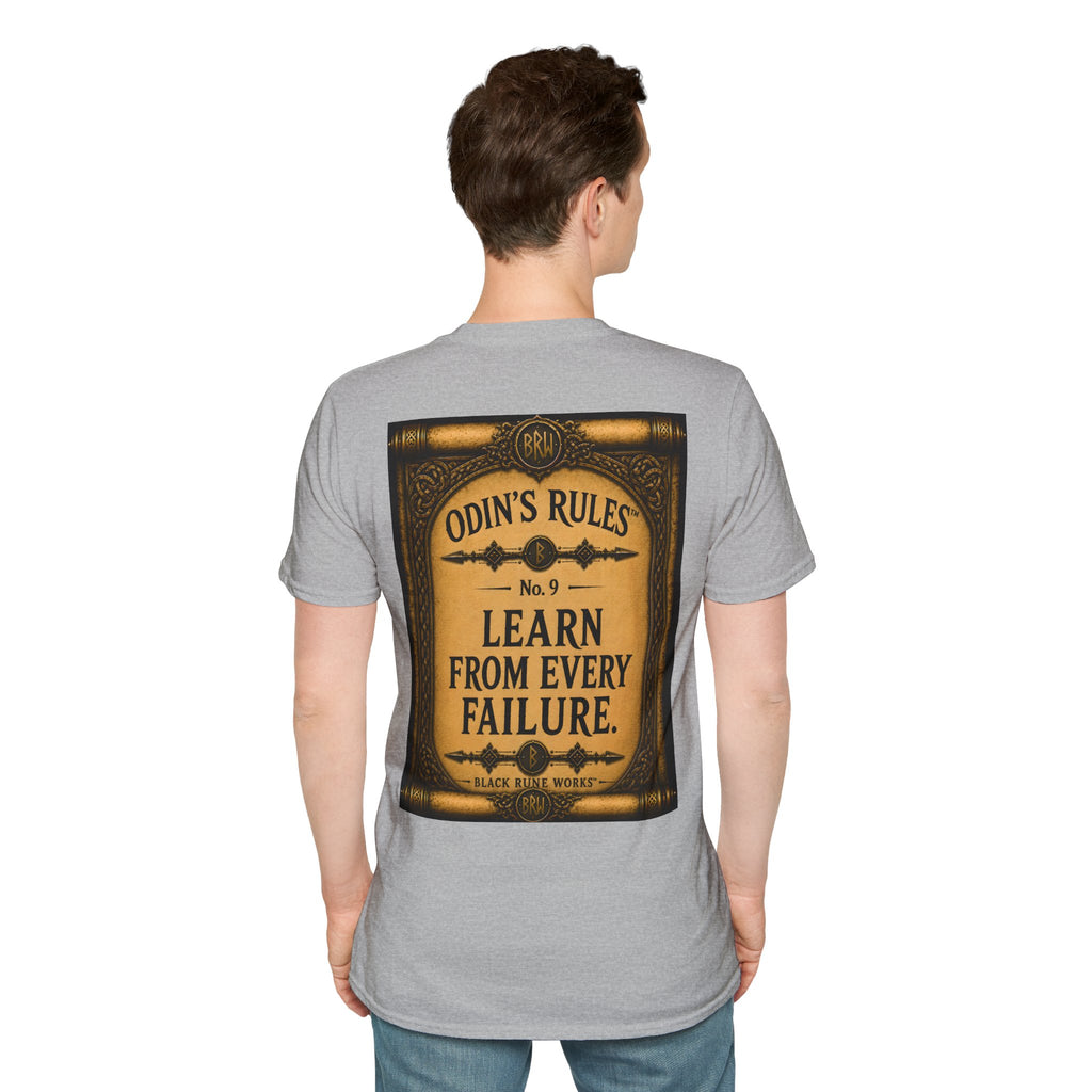 ODIN'S RULES™ No. 9 | Learn From Every Failure | Viking Scroll Graphic T-Shirt | Black Rune Works