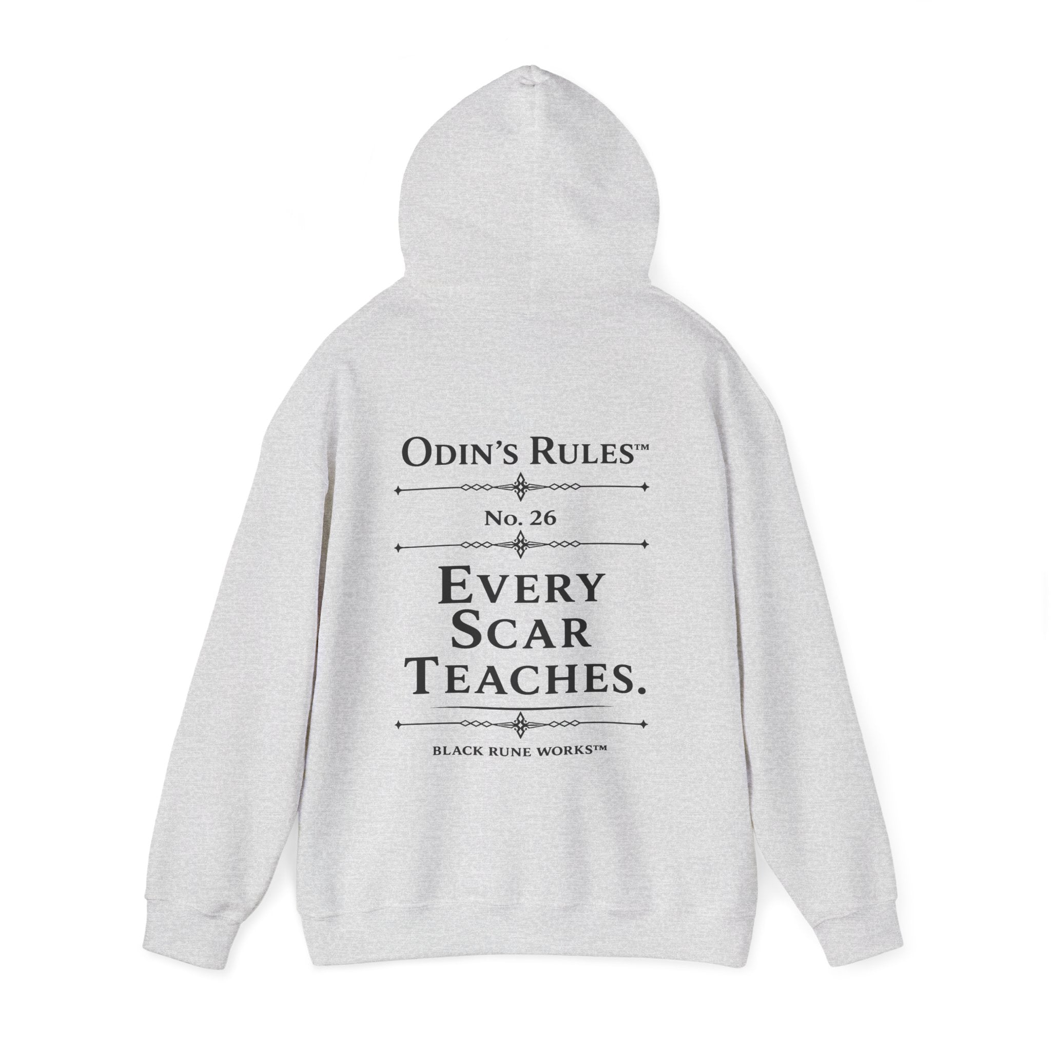 ODIN'S RULES™ Rule #26 | Every Scar Teaches | Viking Norse Warrior Hoodie | Black Rune Works