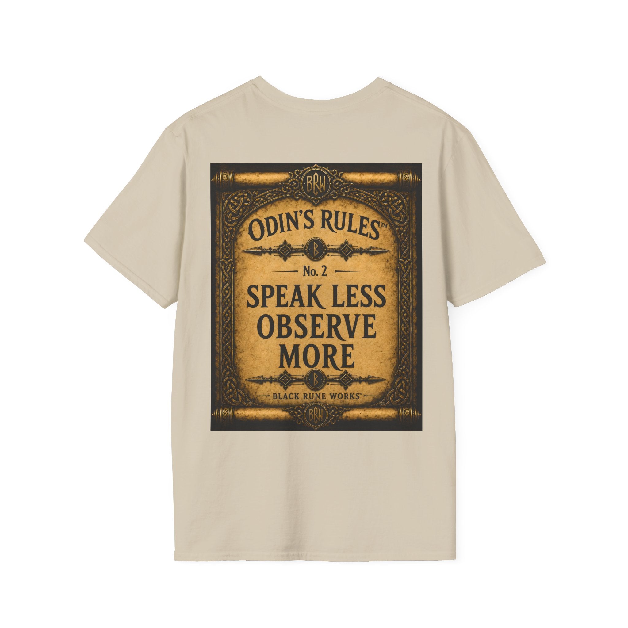 ODIN'S RULES™ No. 2 | Speak Less Observe More | Viking Scroll Graphic T-Shirt | Black Rune Works | Viking Scroll Graphic T-Shirt | Black Rune Works