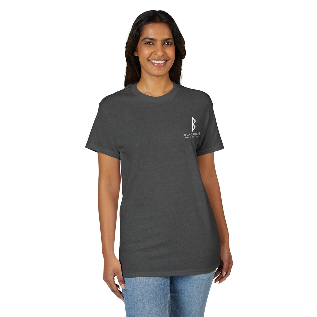 Black Rune Works Signature DryBlend T-Shirt Front and Back Logo
