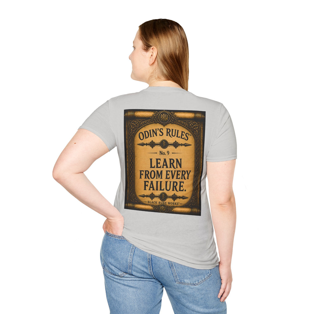 ODIN'S RULES™ No. 9 | Learn From Every Failure | Viking Scroll Graphic T-Shirt | Black Rune Works