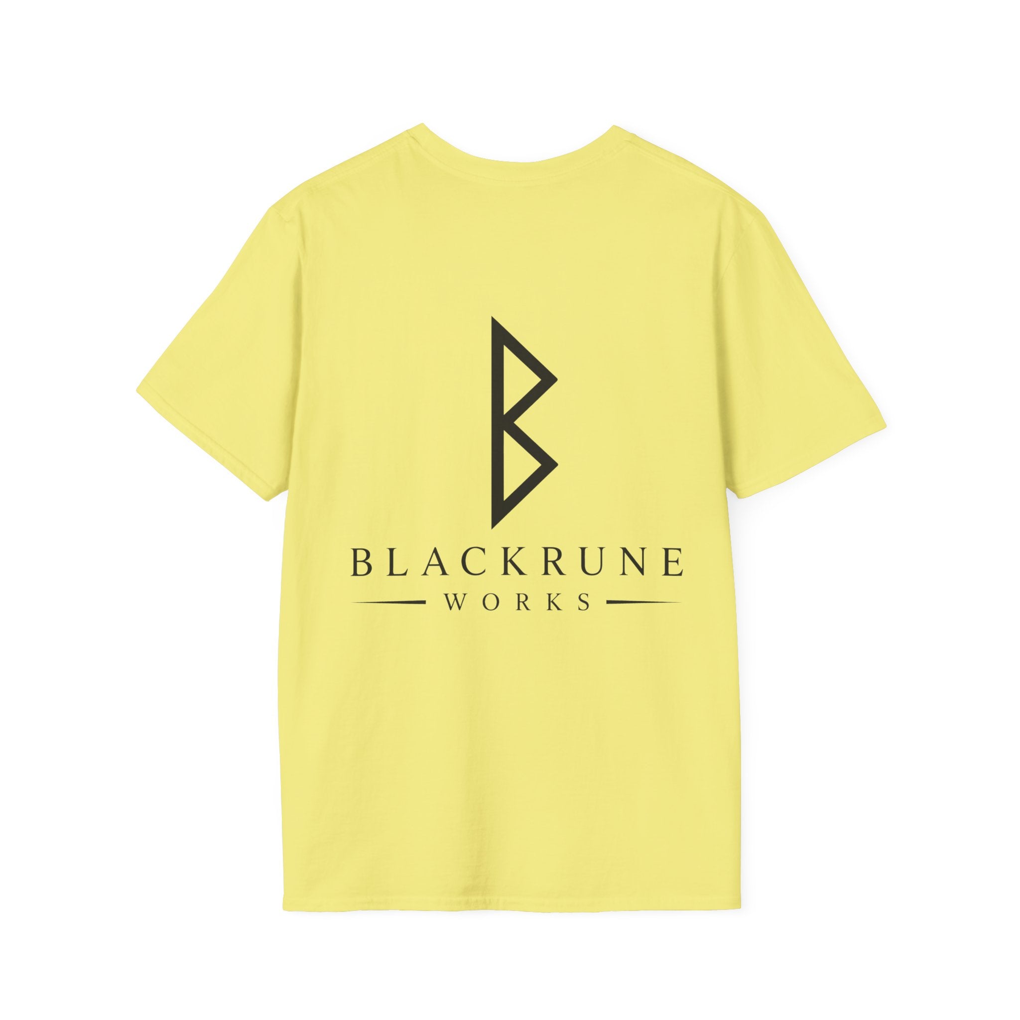 Black Rune Works Logo T Shirt Front and Large Back Logo