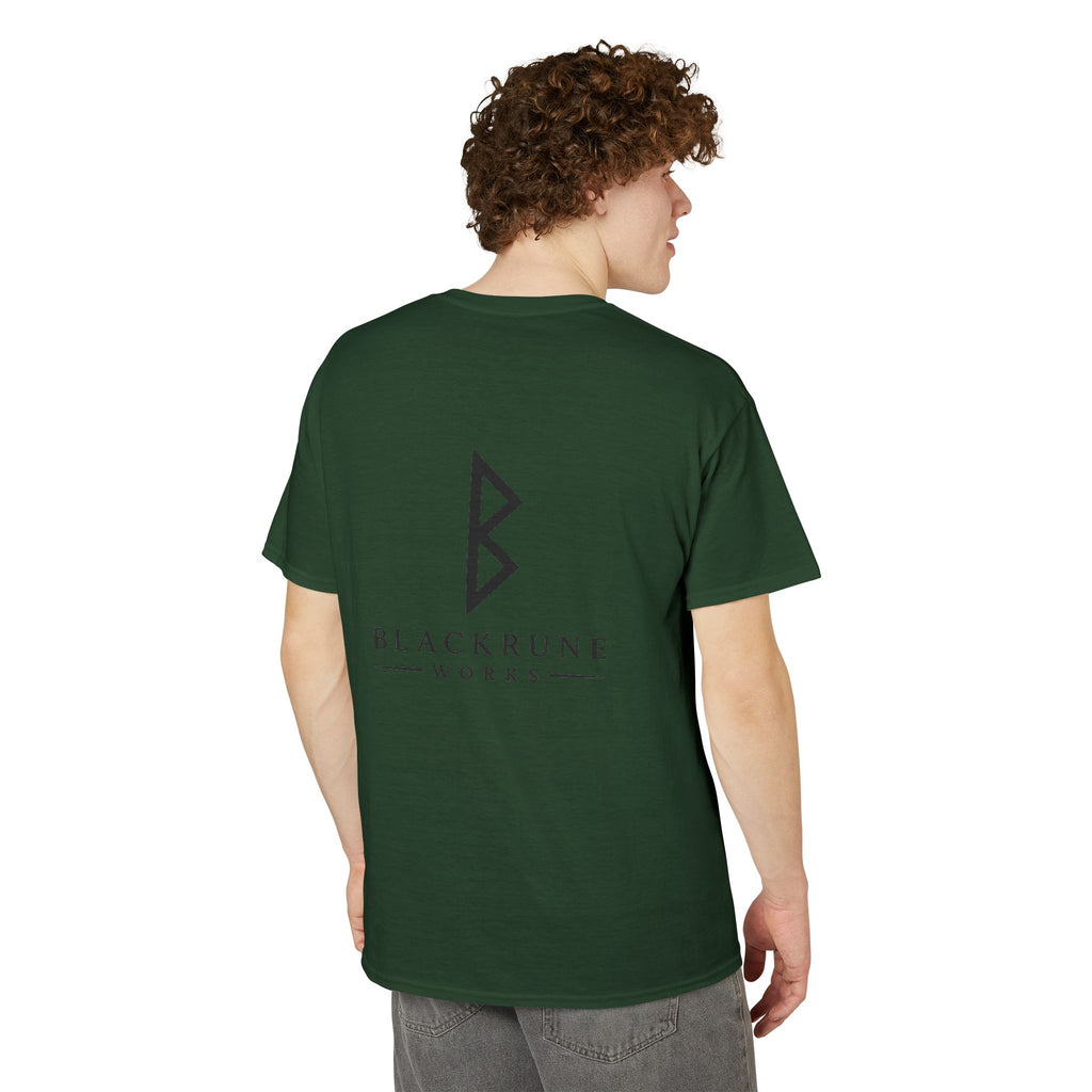Black Rune Works Signature DryBlend T-Shirt Front and Back Logo