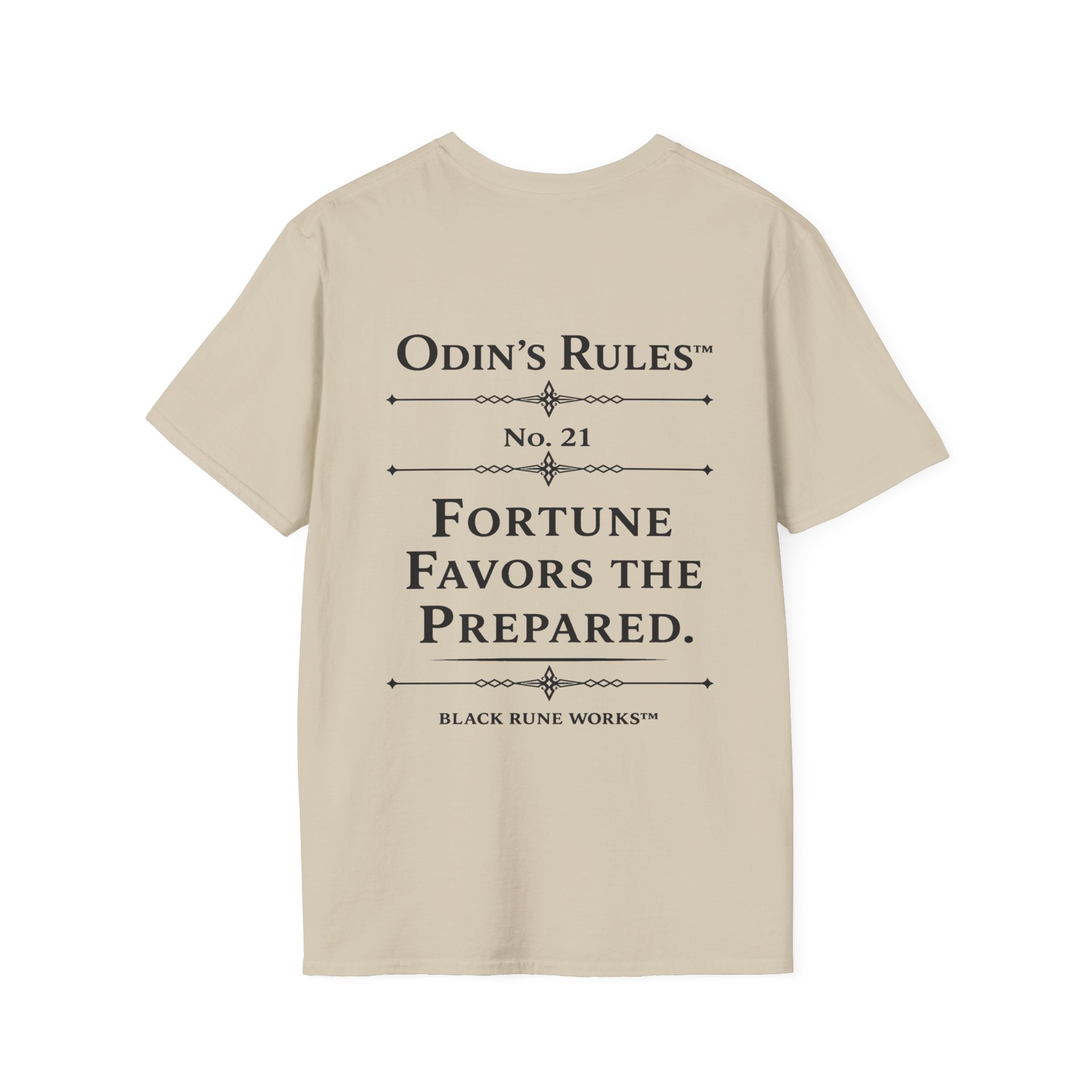 ODIN'S RULES™ Rule #21 | Fortune Favors the Prepared | Viking Norse Warrior Shirt | Black Rune Works