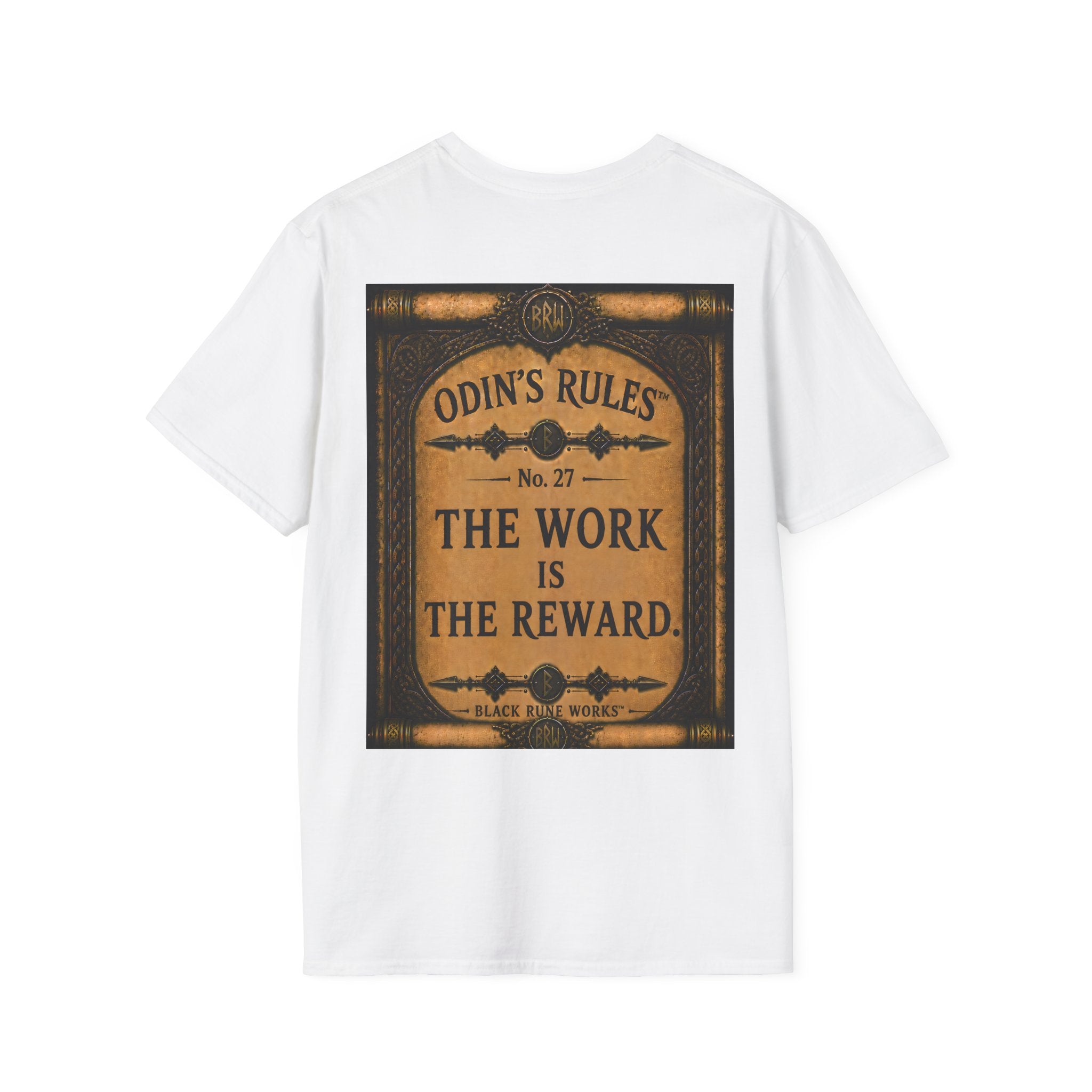 ODIN'S RULES™ No. 27 | The Work Is The Reward | Viking Scroll Graphic T-Shirt | Black Rune Works