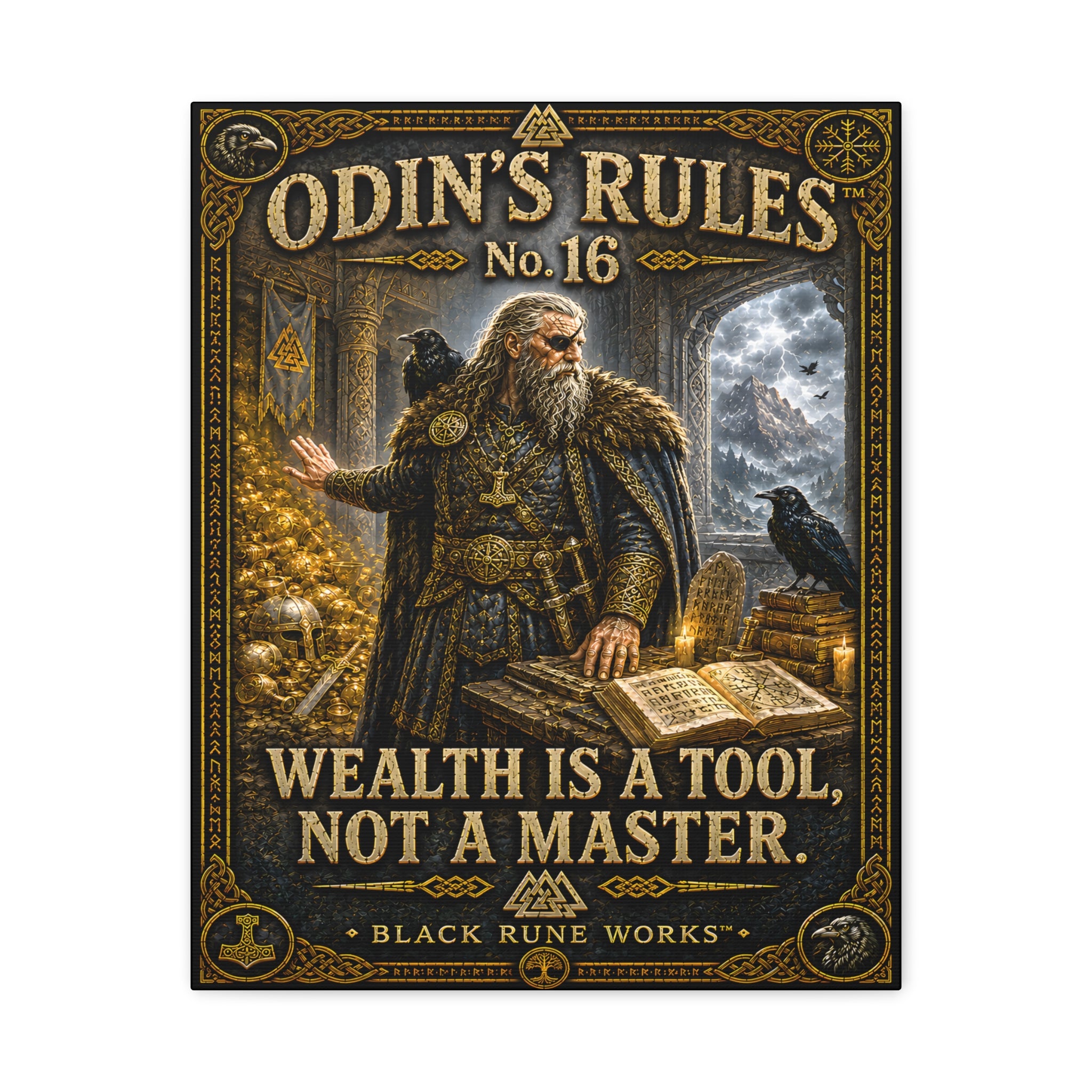 ODIN'S RULES™ No. 16 – Wealth Is a Tool, Not a Master | Norse Wall Decor Canvas