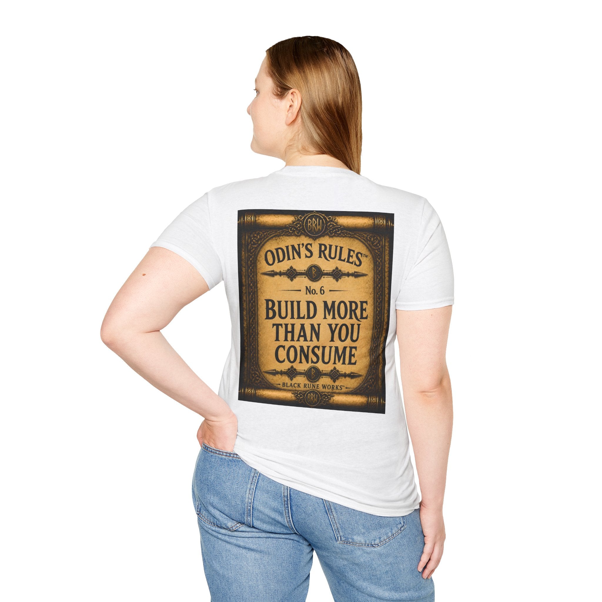 ODIN'S RULES™ No. 6 | Build More Than You Consume | Viking Scroll Graphic T-Shirt | Black Rune Works