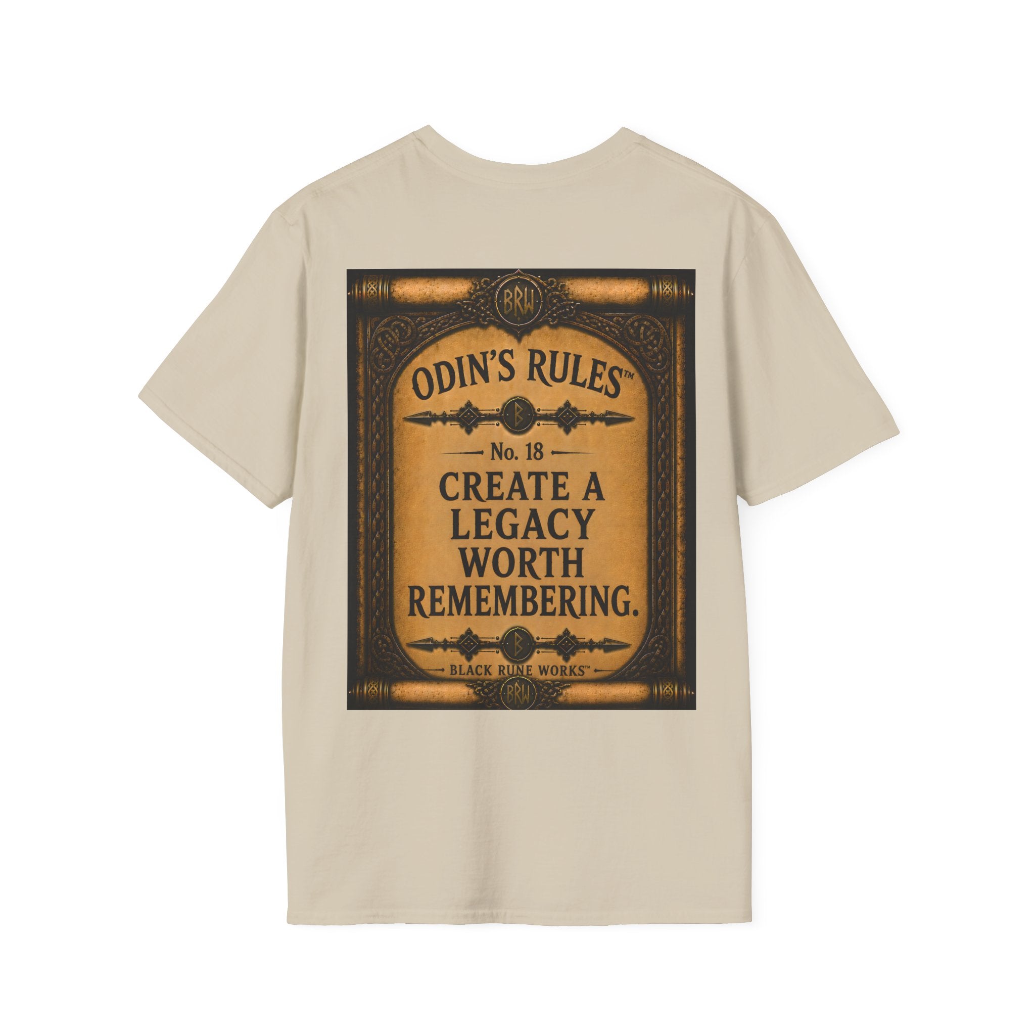 ODIN'S RULES™ No. 18 | Create A Legacy Worth Remembering | Viking Scroll Graphic T-Shirt | Black Rune Works