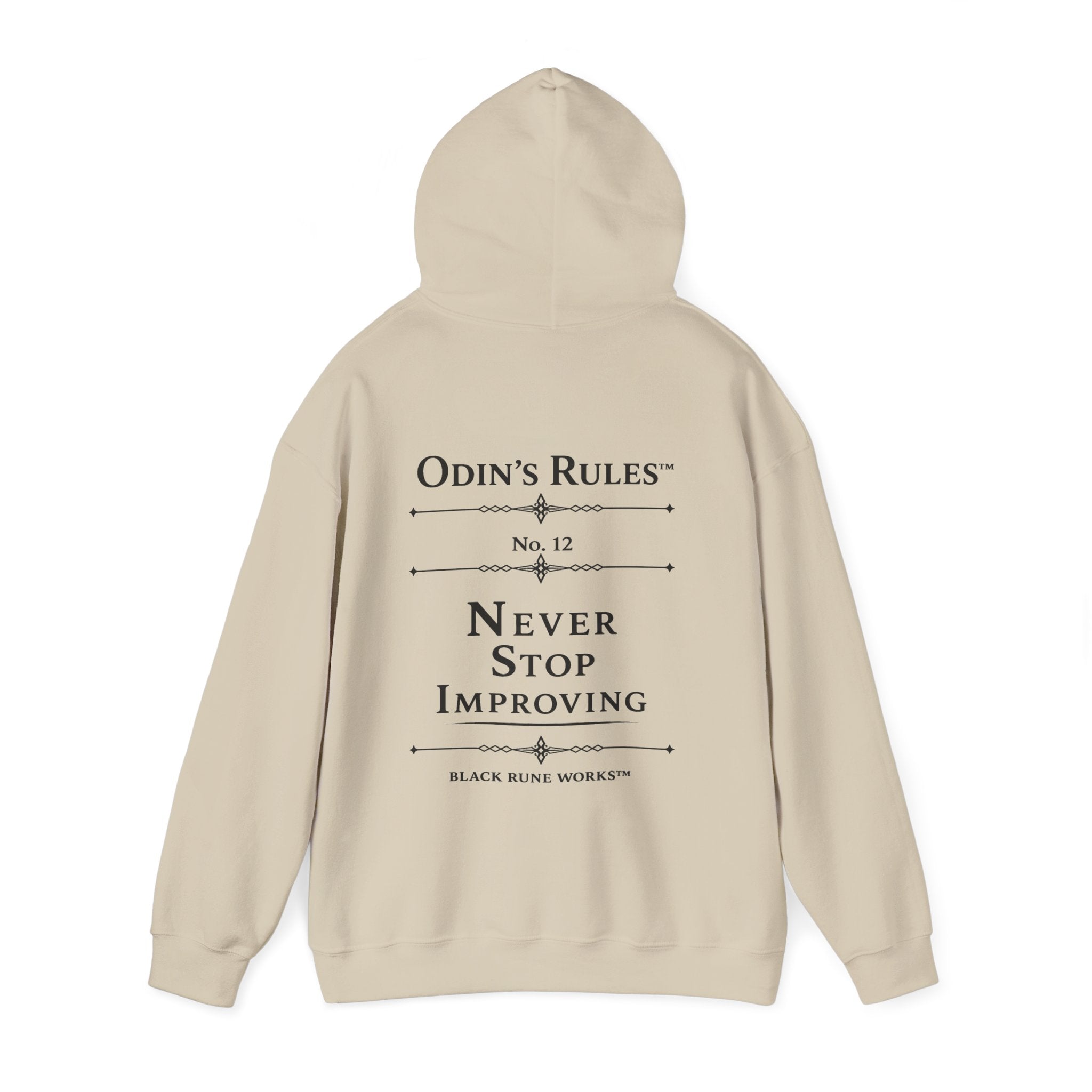ODIN'S RULES™ Rule #12 | Never Stop Improving | Viking Norse Warrior Hoodie | Black Rune Works