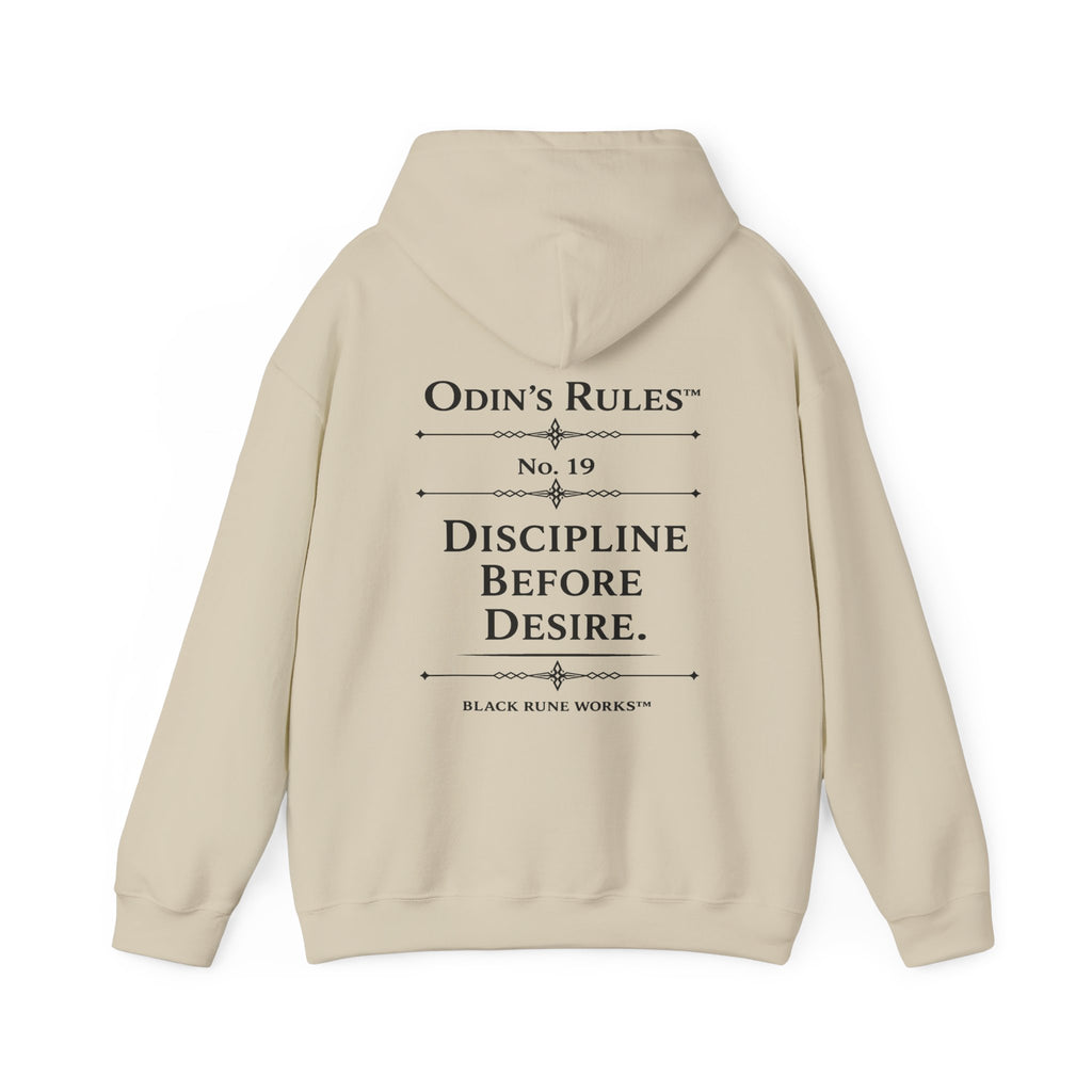 ODIN'S RULES™ Rule #19 | Discipline Before Desire | Viking Norse Warrior Hoodie | Black Rune Works