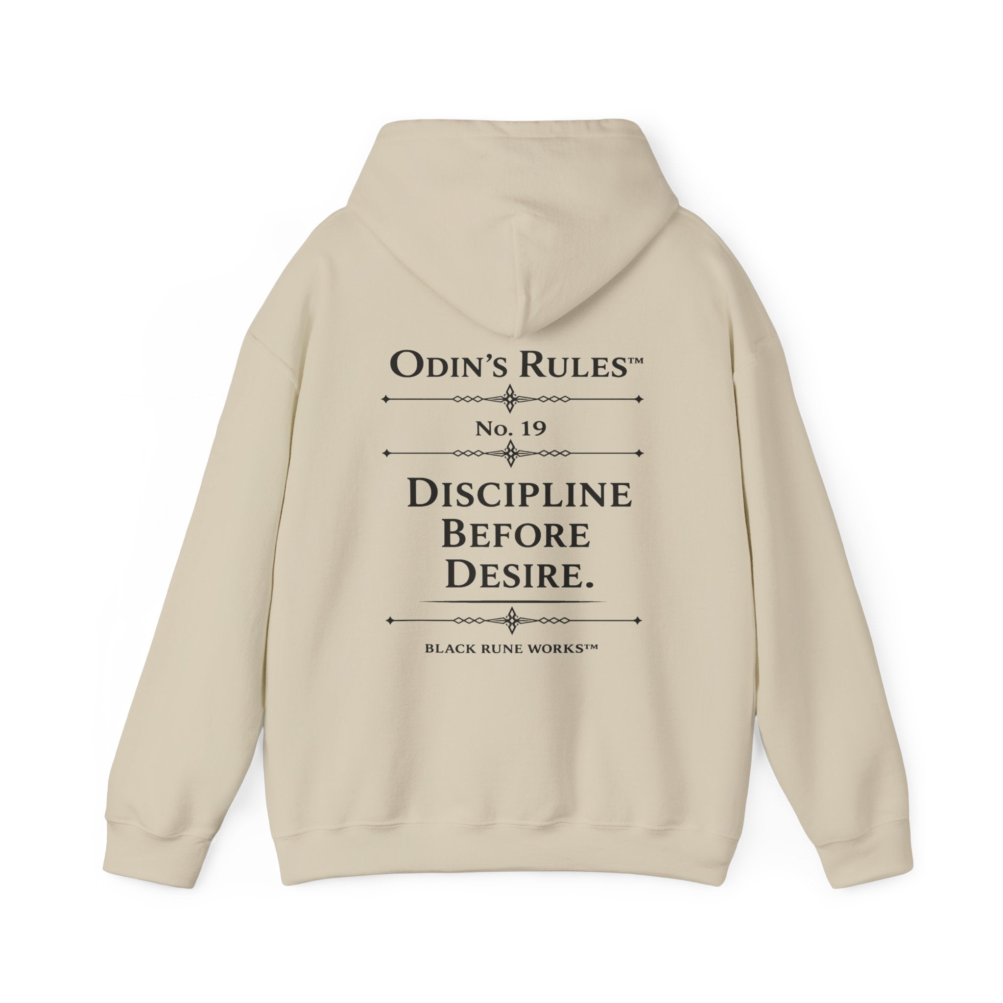 ODIN'S RULES™ Rule #19 | Discipline Before Desire | Viking Norse Warrior Hoodie | Black Rune Works