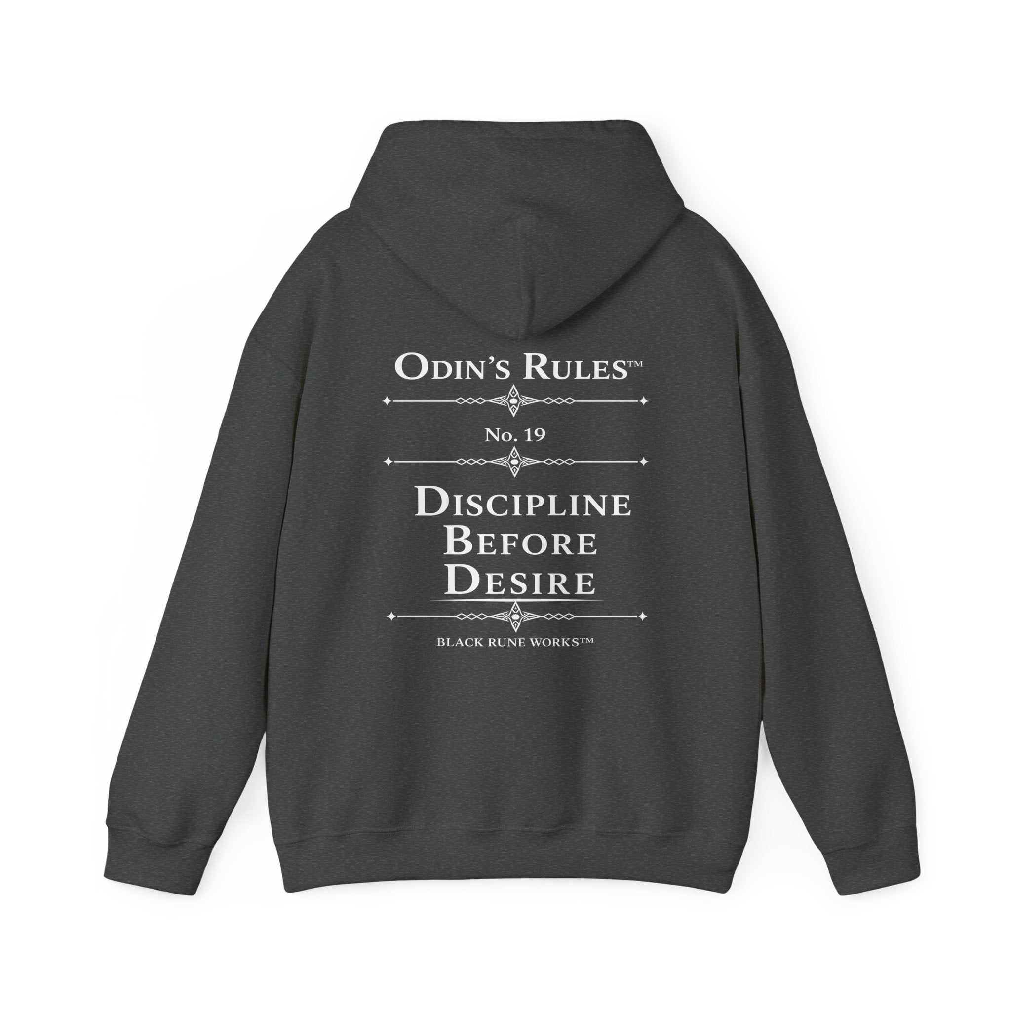 ODIN'S RULES™ Rule #19 | Discipline Before Desire | Viking Norse Warrior Hoodie | Black Rune Works