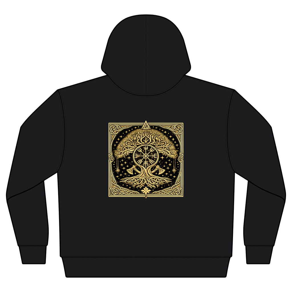 Yggdrasil Rune Sherpa-Lined Full-Zip Hoodie | Nordic Winter Jacket | Black Rune Works
