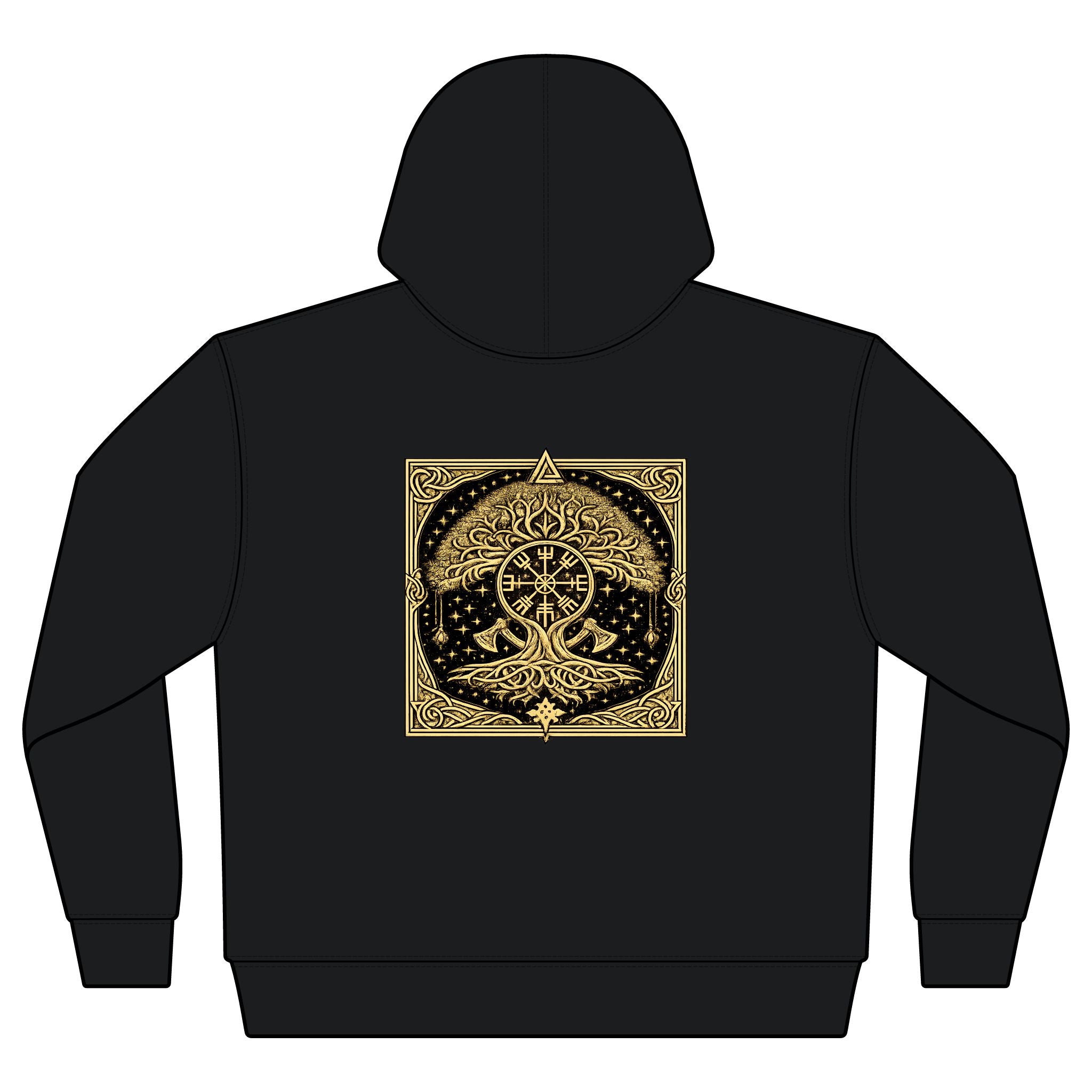 Yggdrasil Rune Sherpa-Lined Full-Zip Hoodie | Nordic Winter Jacket | Black Rune Works