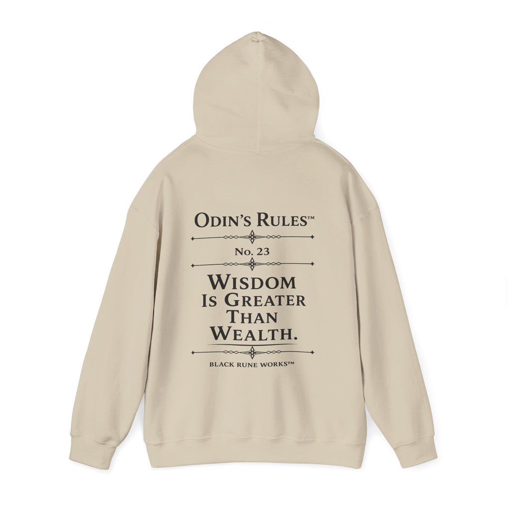 ODIN'S RULES™ Rule #23 | Wisdom Is Greater Than Wealth | Viking Norse Warrior Hoodie | Black Rune Works